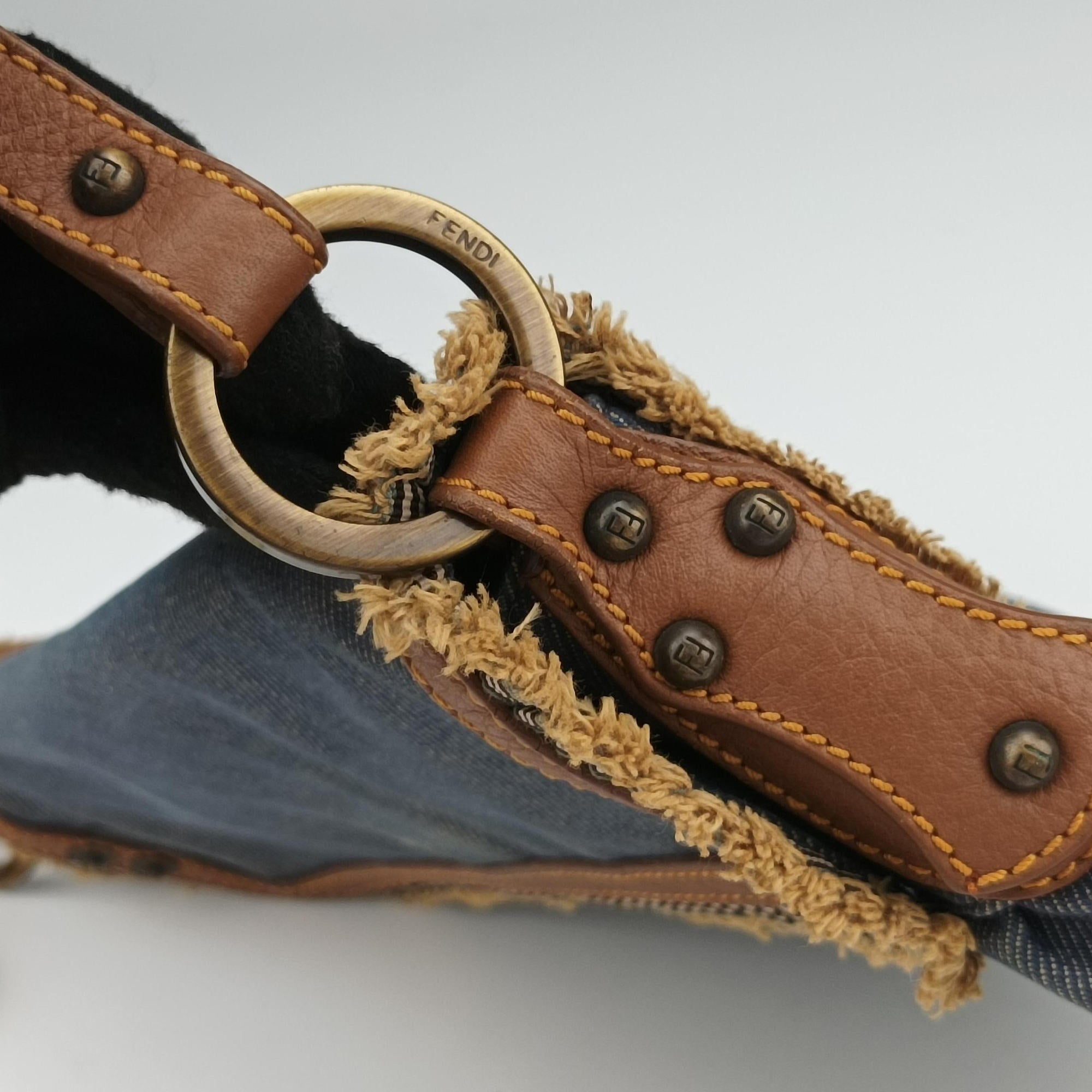 Vintage Fendi Chef Blue Denim ×Brown Trim Denim CanvasxCalfskin  shoulderbag | stylenewstar