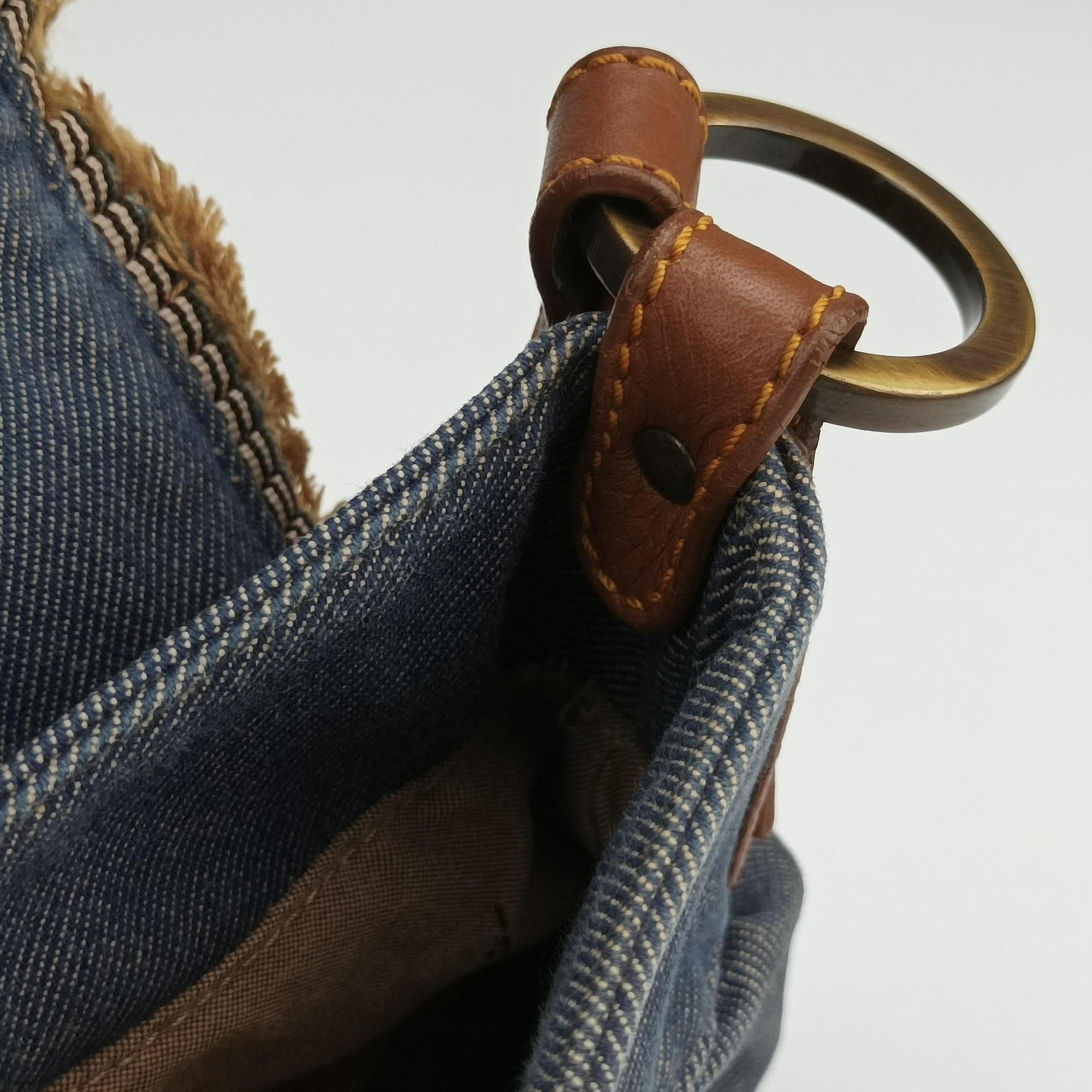 Vintage Fendi Chef Blue Denim ×Brown Trim Denim CanvasxCalfskin  shoulderbag | stylenewstar