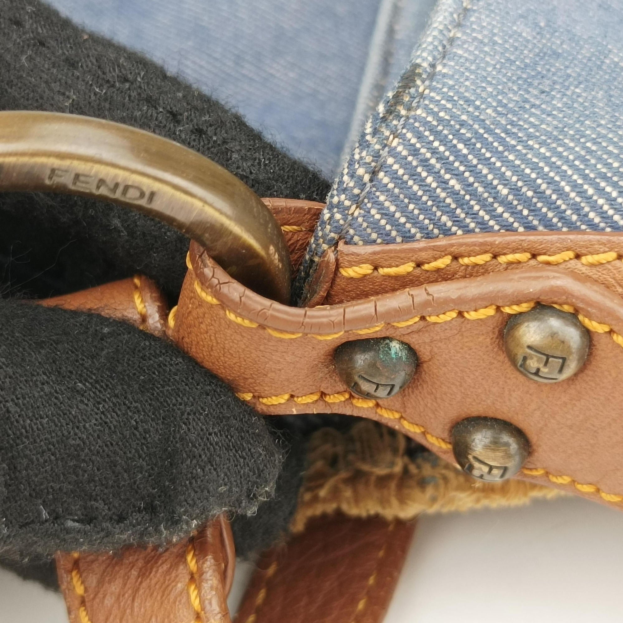 Vintage Fendi Chef Blue Denim ×Brown Trim Denim CanvasxCalfskin  shoulderbag | stylenewstar
