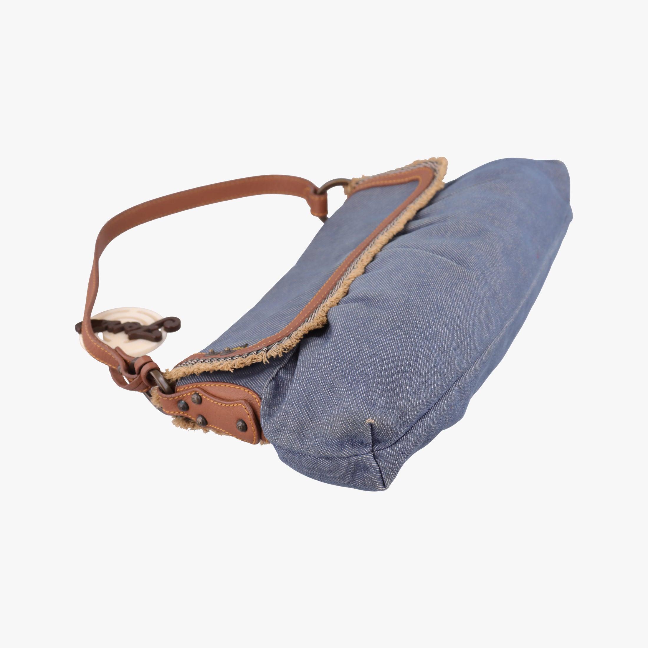 Vintage Fendi Chef Blue Denim ×Brown Trim Denim CanvasxCalfskin  shoulderbag | stylenewstar