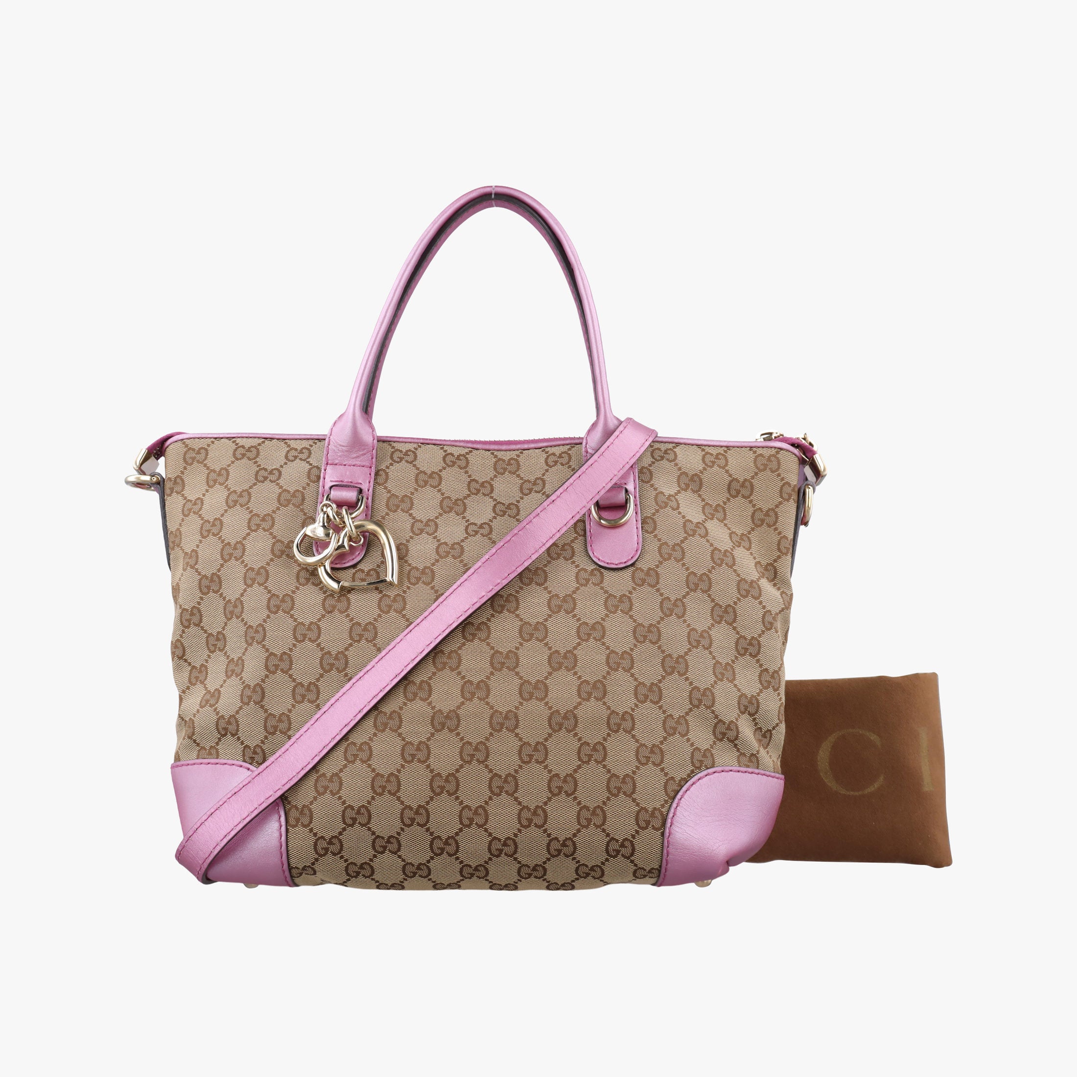 Pre-owned Gucci Guccissima Heart Bit Beige × Pink Canvas×Leather 269957 shoulderbag | stylenewstar