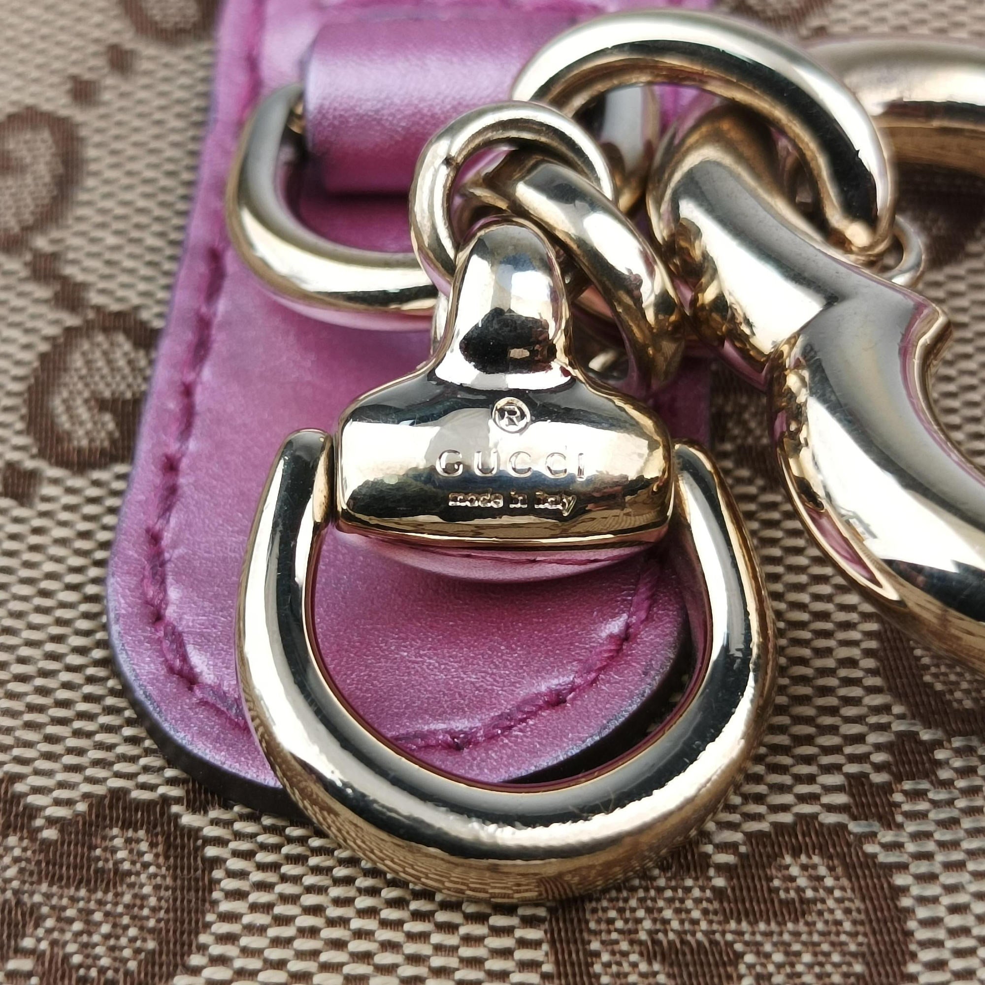 Pre-owned Gucci Guccissima Heart Bit Beige × Pink Canvas×Leather 269957 shoulderbag | stylenewstar