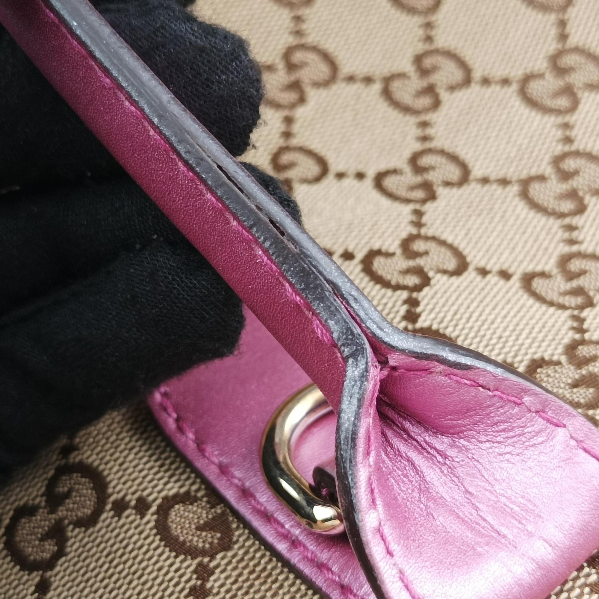 Pre-owned Gucci Guccissima Heart Bit Beige × Pink Canvas×Leather 269957 shoulderbag | stylenewstar