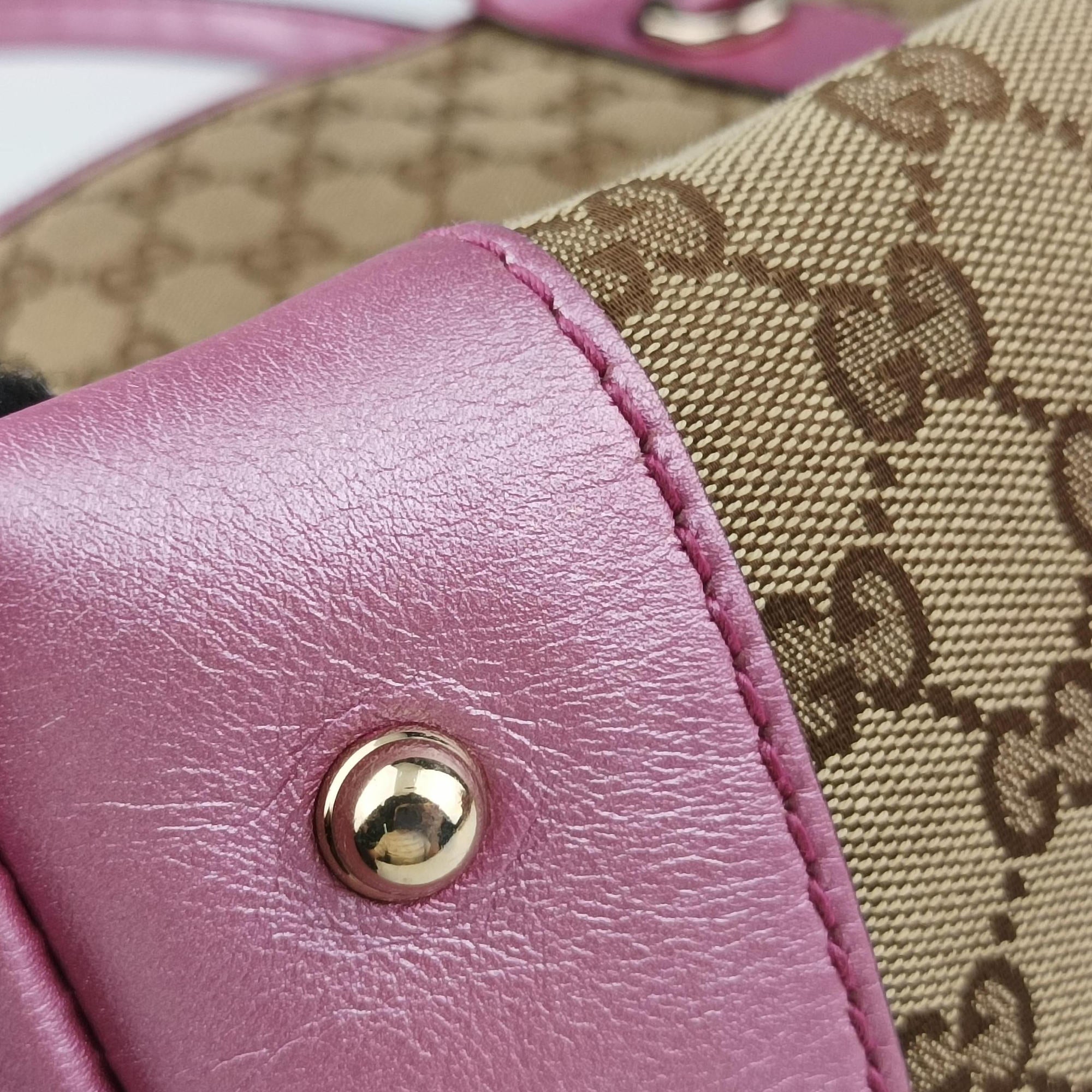 Pre-owned Gucci Guccissima Heart Bit Beige × Pink Canvas×Leather 269957 shoulderbag | stylenewstar