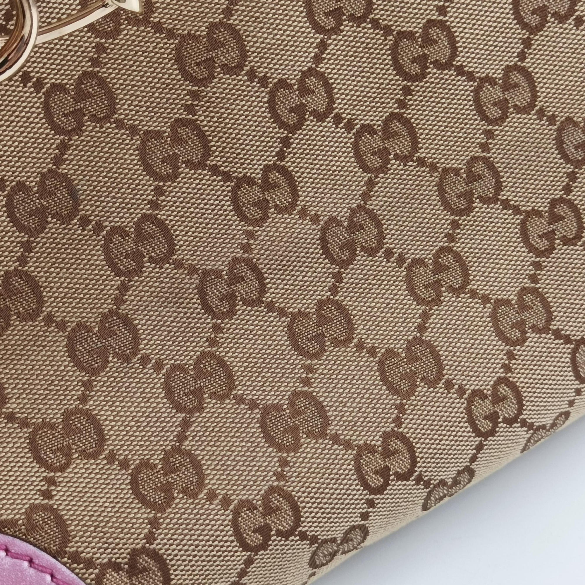 Pre-owned Gucci Guccissima Heart Bit Beige × Pink Canvas×Leather 269957 shoulderbag | stylenewstar