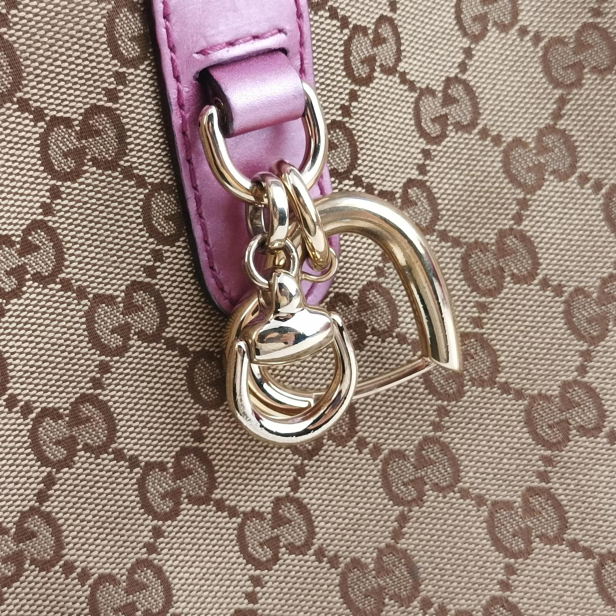 Pre-owned Gucci Guccissima Heart Bit Beige × Pink Canvas×Leather 269957 shoulderbag | stylenewstar