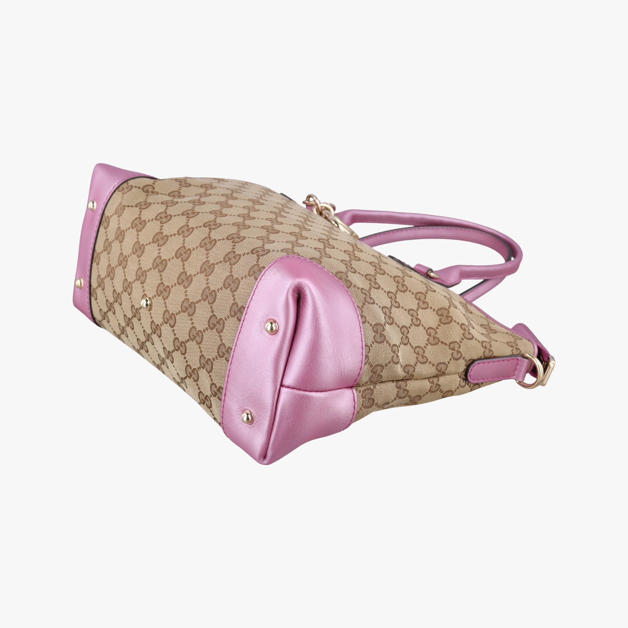 Pre-owned Gucci Guccissima Heart Bit Beige × Pink Canvas×Leather 269957 shoulderbag | stylenewstar