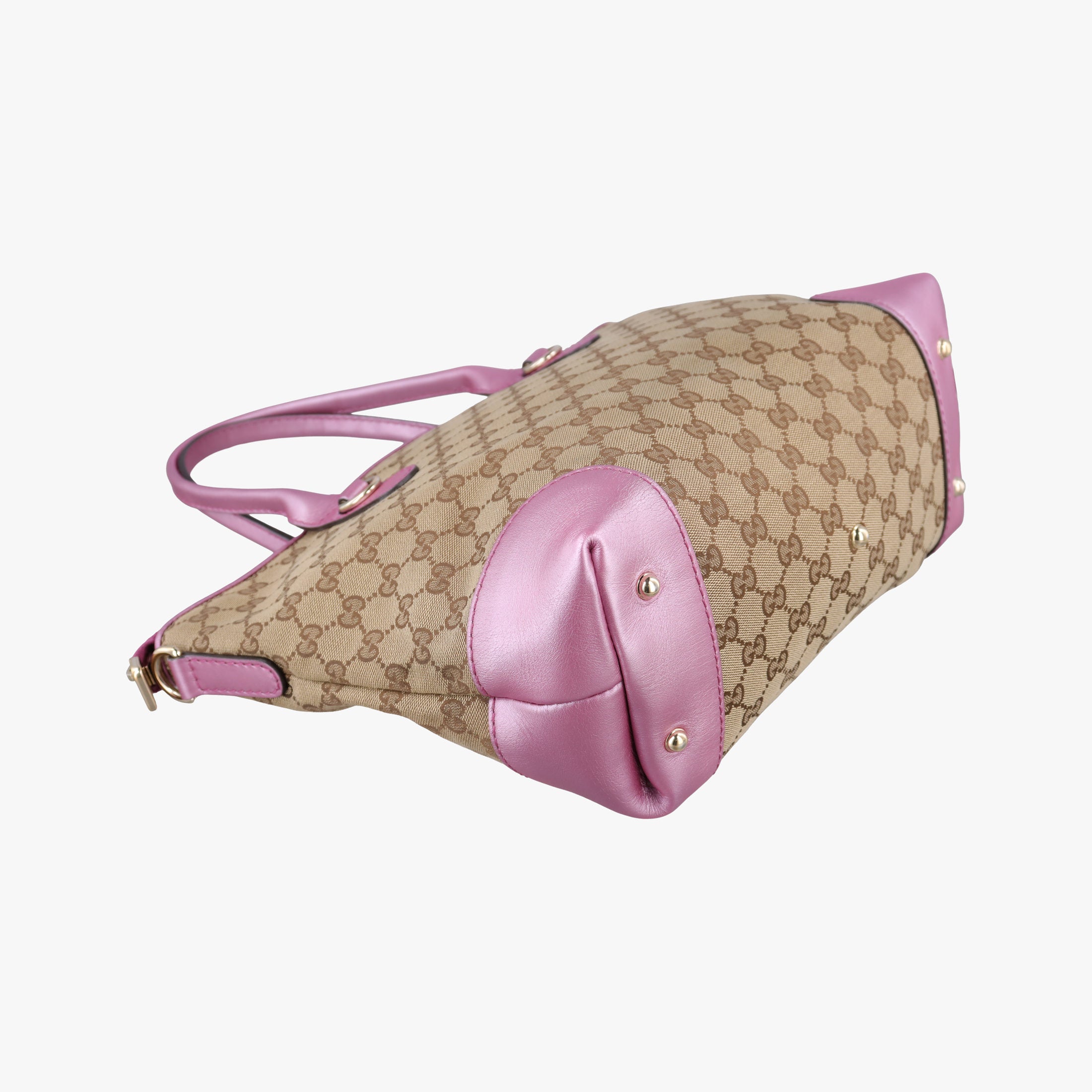 Pre-owned Gucci Guccissima Heart Bit Beige × Pink Canvas×Leather 269957 shoulderbag | stylenewstar