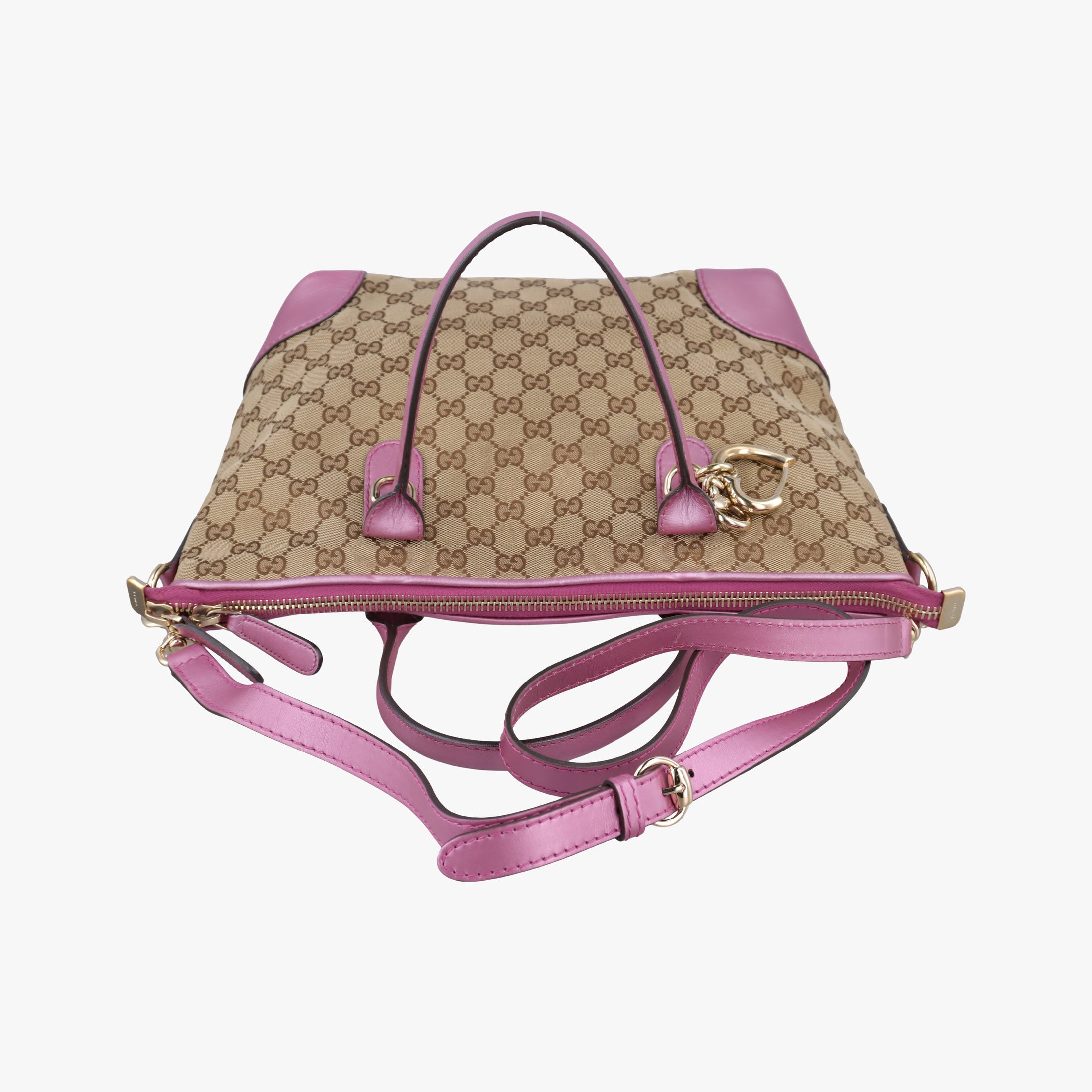 Pre-owned Gucci Guccissima Heart Bit Beige × Pink Canvas×Leather 269957 shoulderbag | stylenewstar