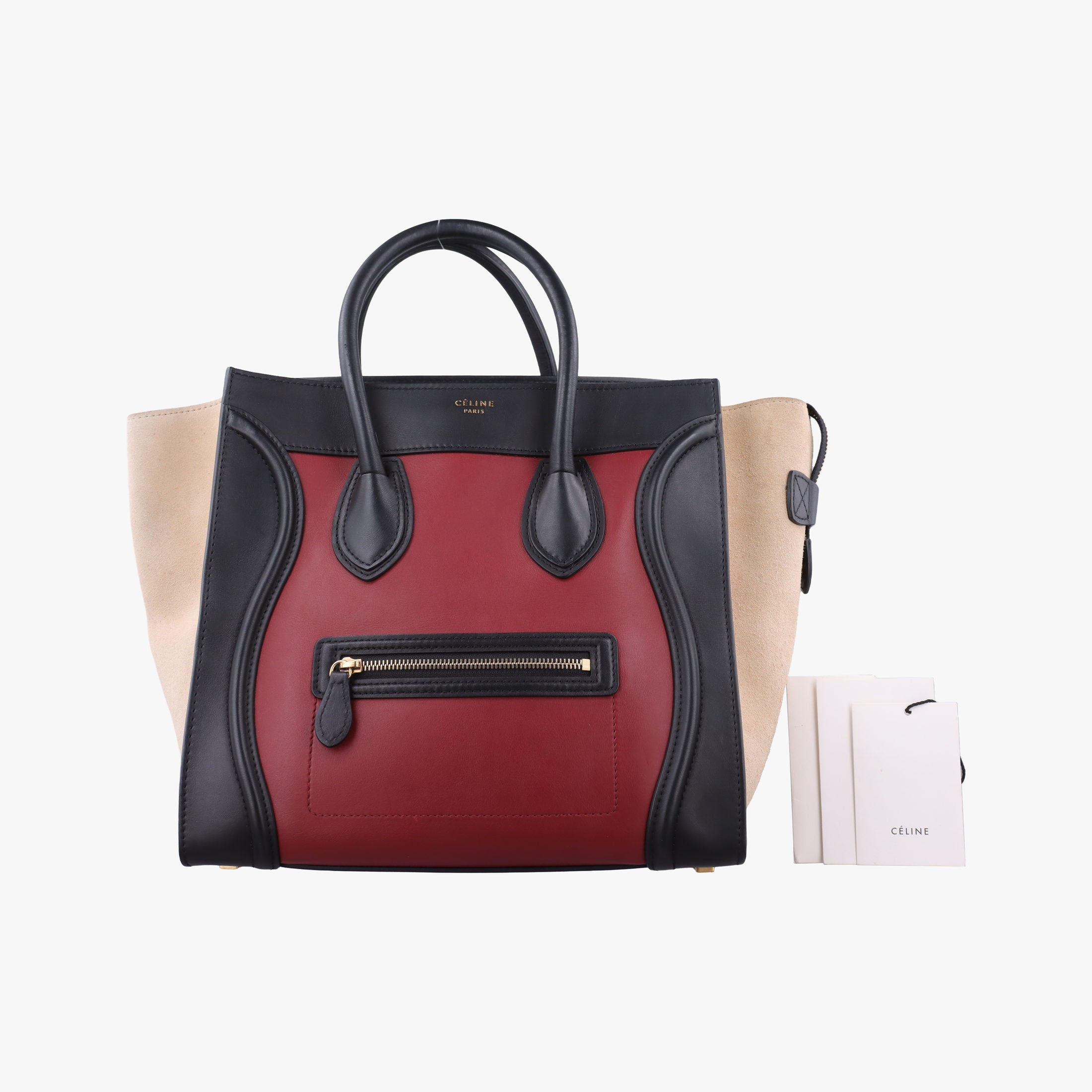 Vintage Celine Luggage Mini Shopper Beige×Bordeaux×Black Suede × leather  handbag | stylenewstar
