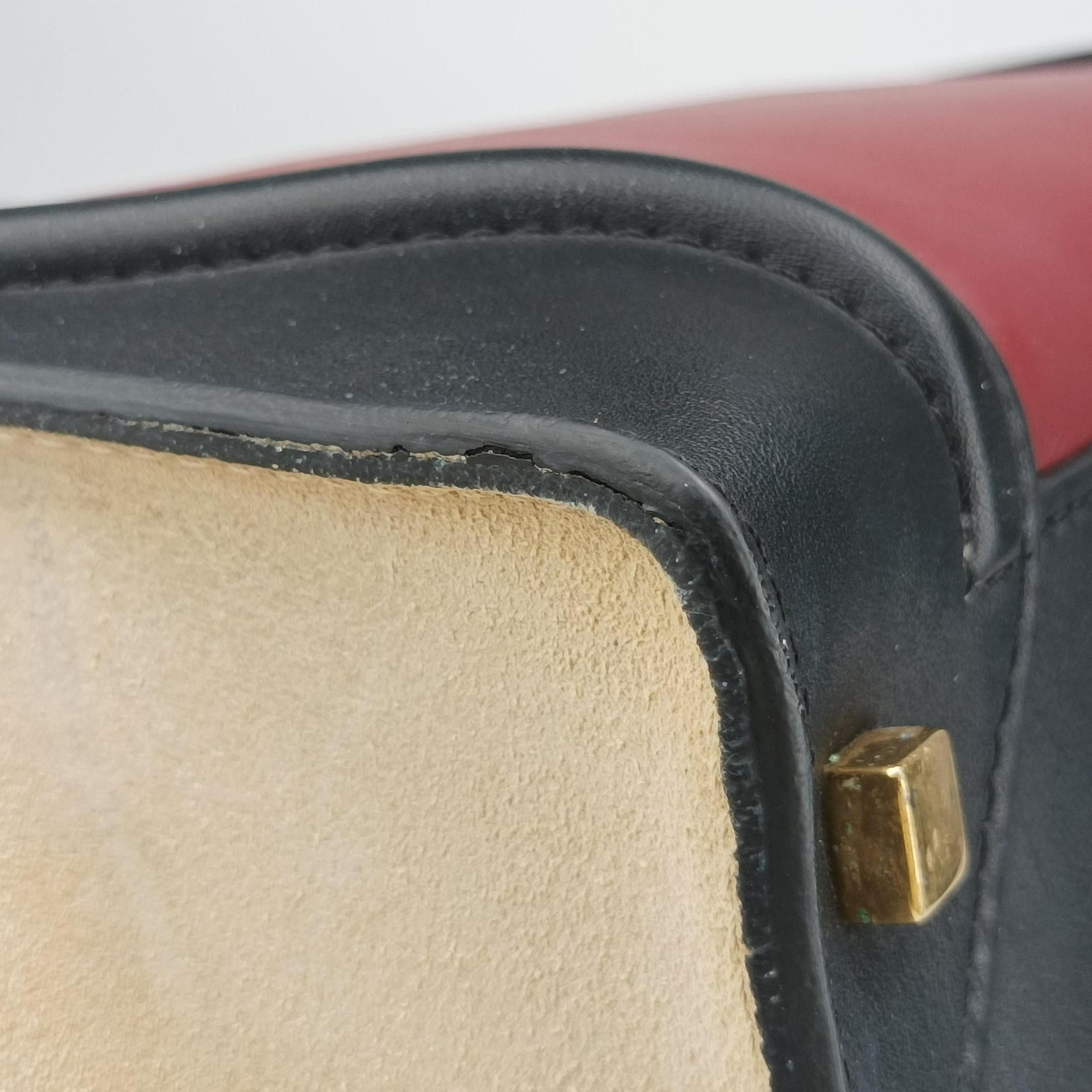 Vintage Celine Luggage Mini Shopper Beige×Bordeaux×Black Suede × leather  handbag | stylenewstar