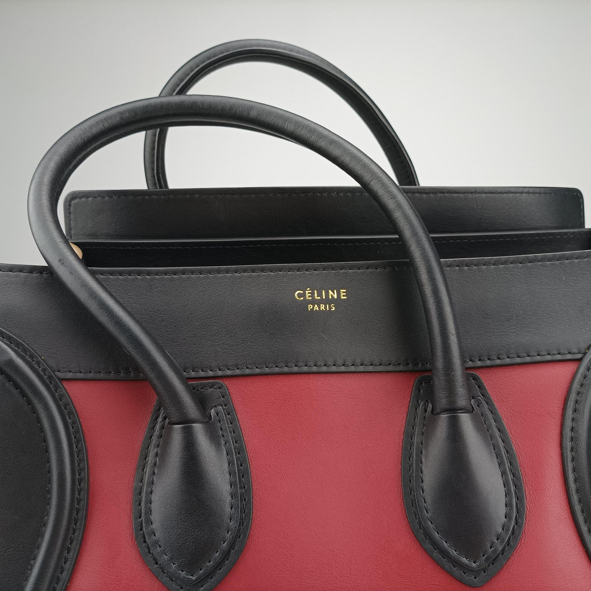 Vintage Celine Luggage Mini Shopper Beige×Bordeaux×Black Suede × leather  handbag | stylenewstar