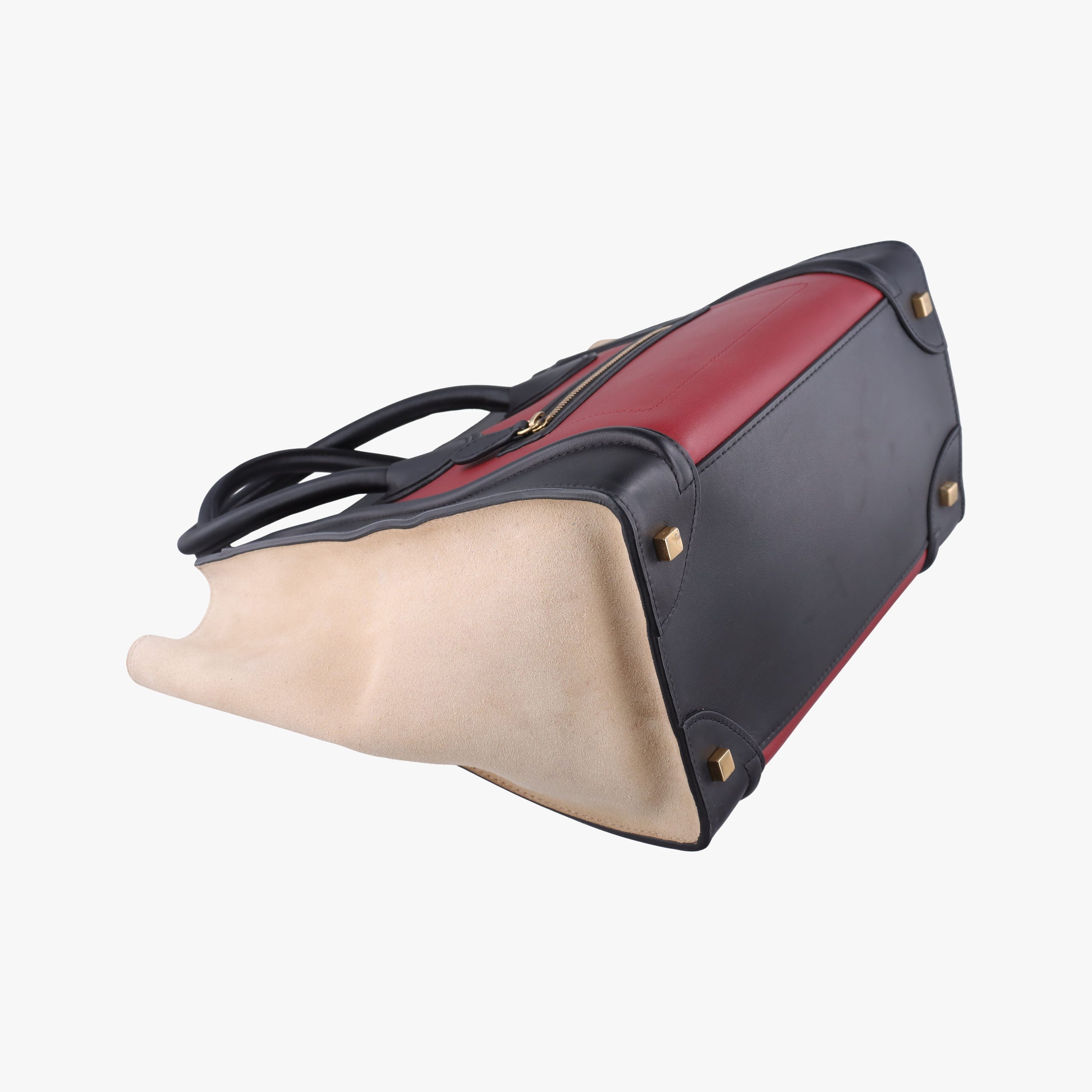 Vintage Celine Luggage Mini Shopper Beige×Bordeaux×Black Suede × leather  handbag | stylenewstar
