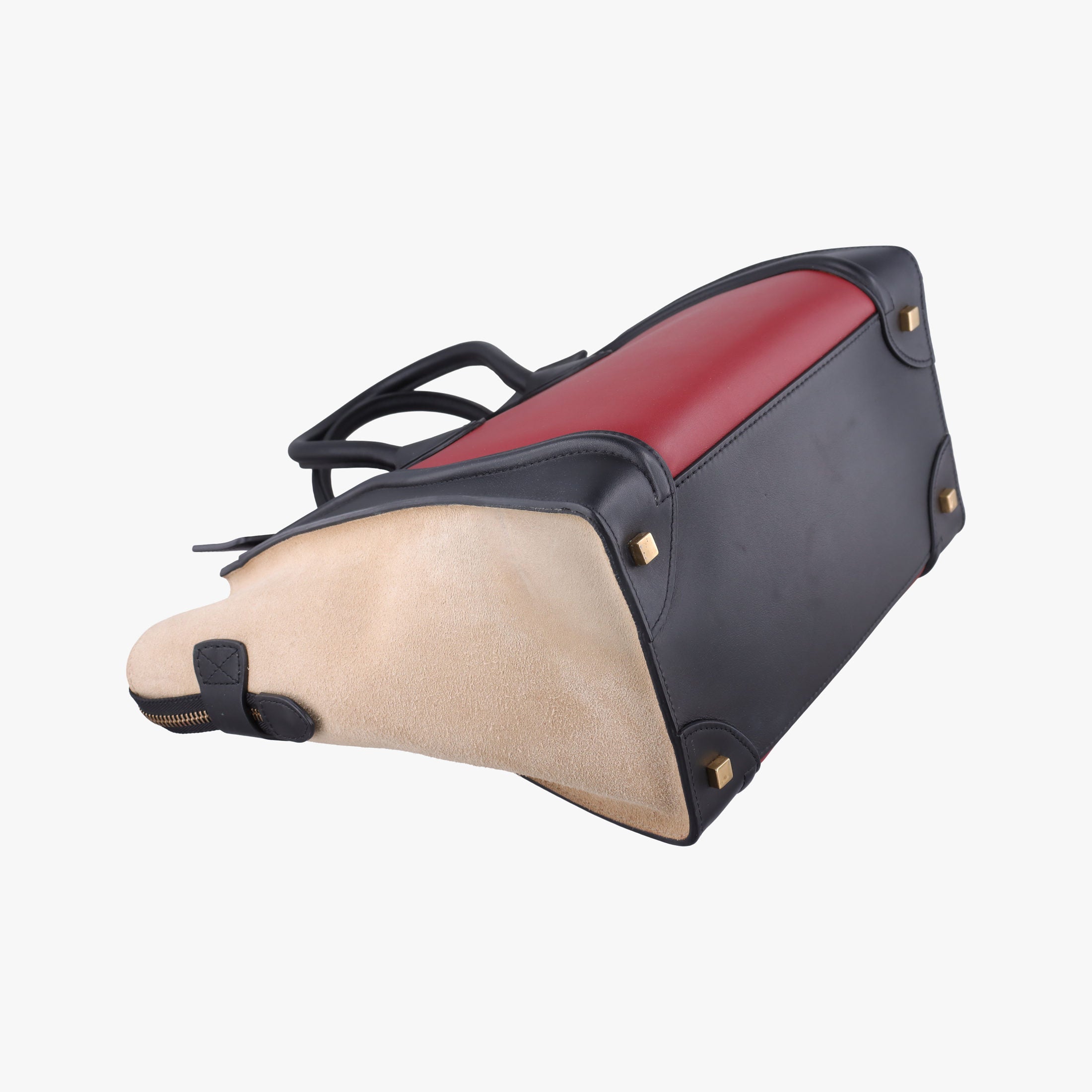 Vintage Celine Luggage Mini Shopper Beige×Bordeaux×Black Suede × leather  handbag | stylenewstar