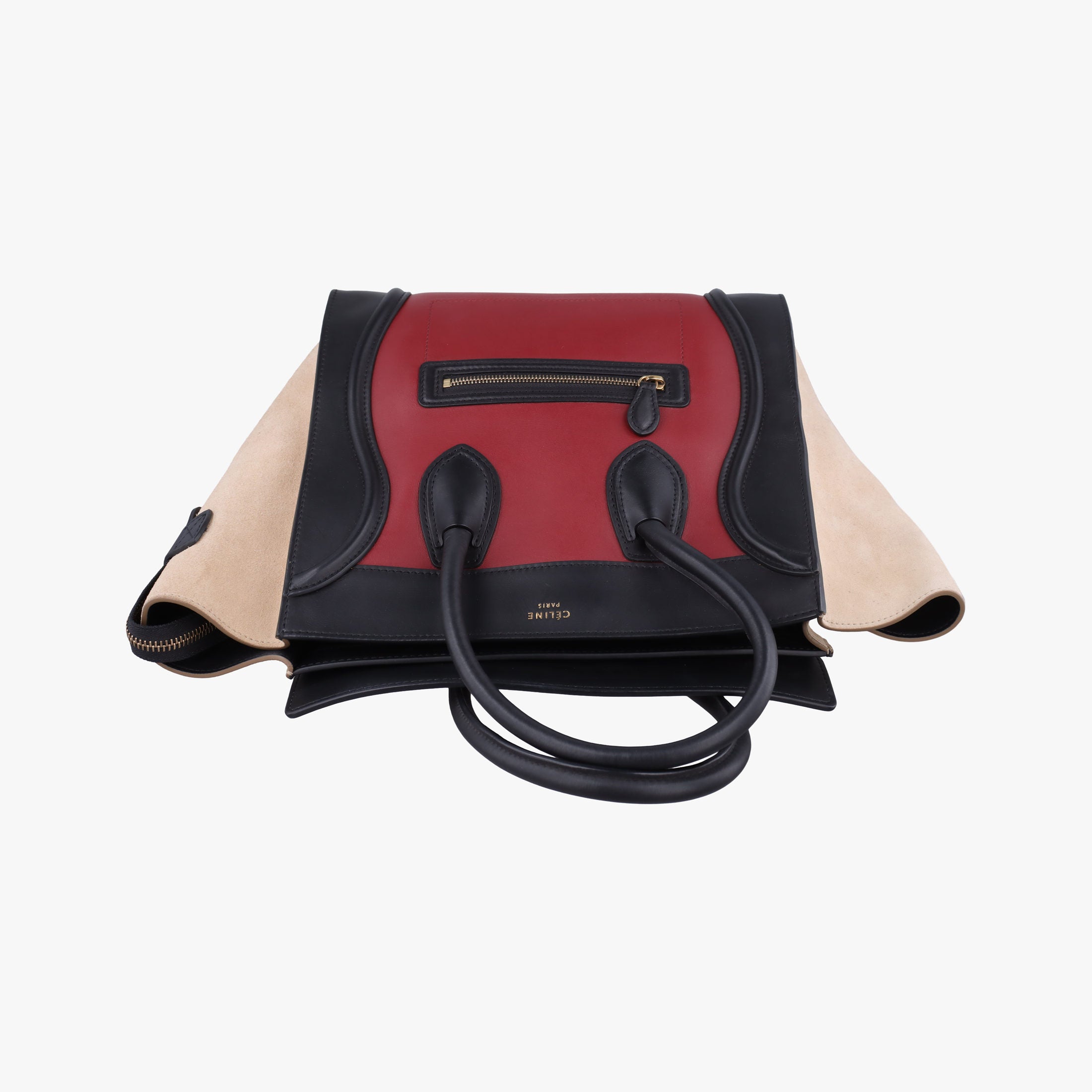 Vintage Celine Luggage Mini Shopper Beige×Bordeaux×Black Suede × leather  handbag | stylenewstar
