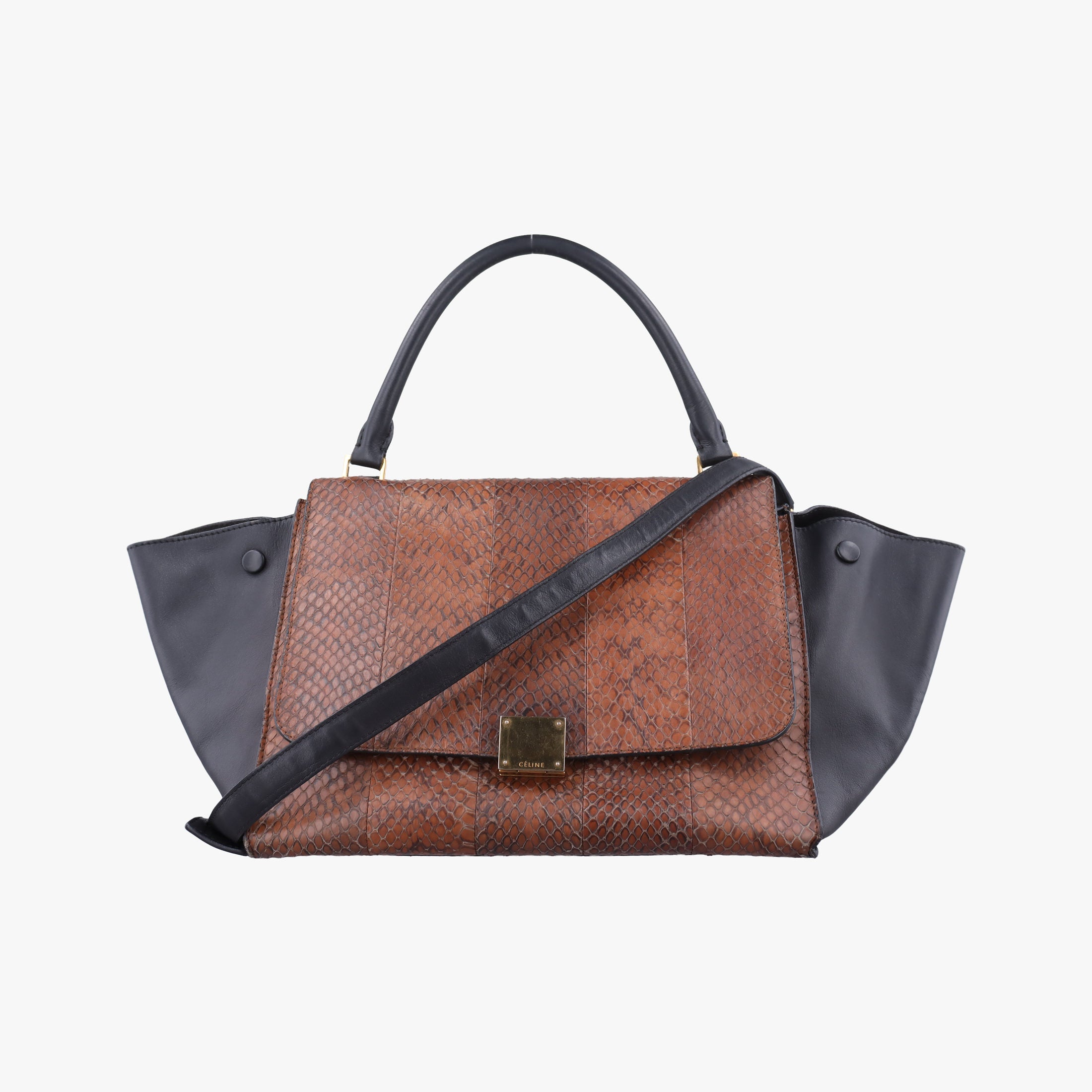 Secondhand Celine Trapeze Brown × Black Snakeskin × Leather  shoulderbag | stylenewstar