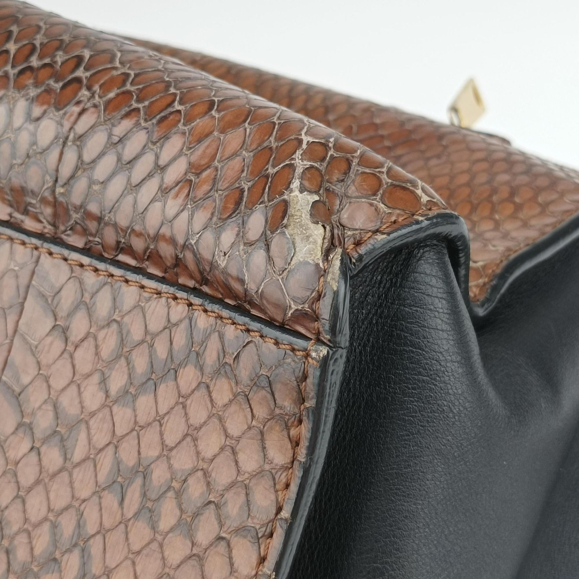 Secondhand Celine Trapeze Brown × Black Snakeskin × Leather  shoulderbag | stylenewstar