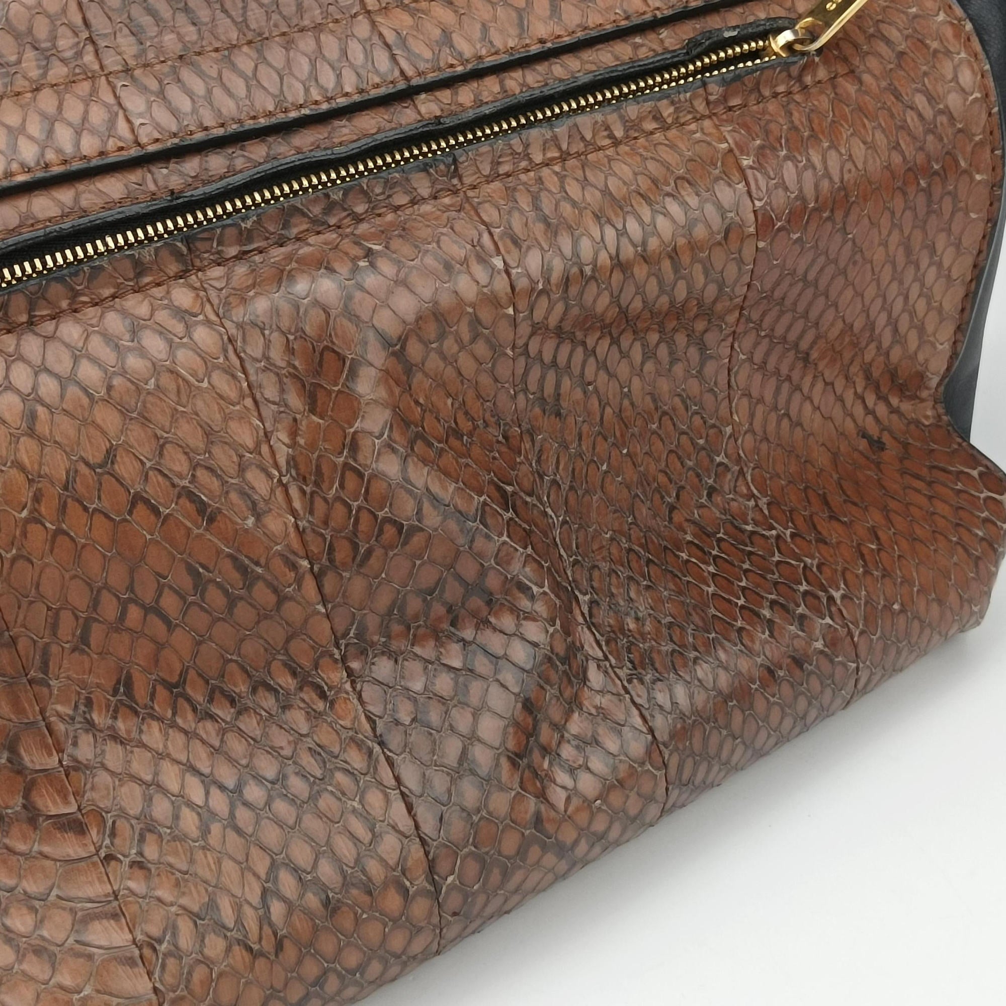 Secondhand Celine Trapeze Brown × Black Snakeskin × Leather  shoulderbag | stylenewstar