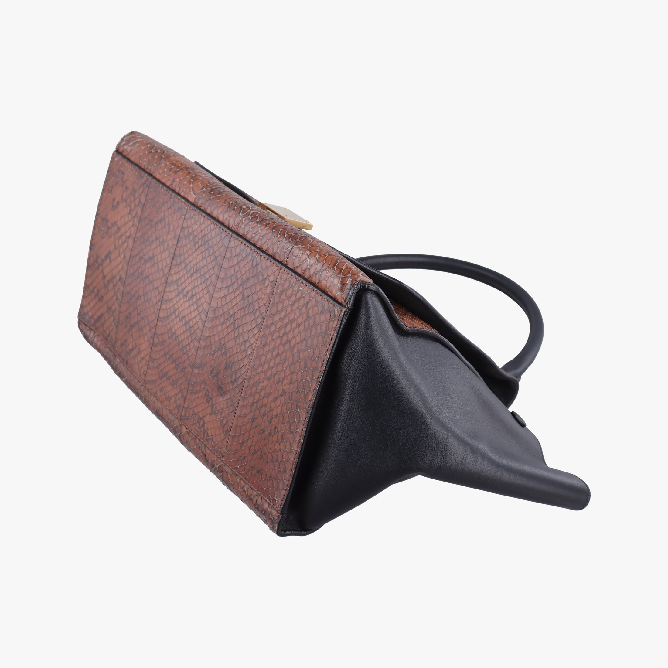 Secondhand Celine Trapeze Brown × Black Snakeskin × Leather  shoulderbag | stylenewstar