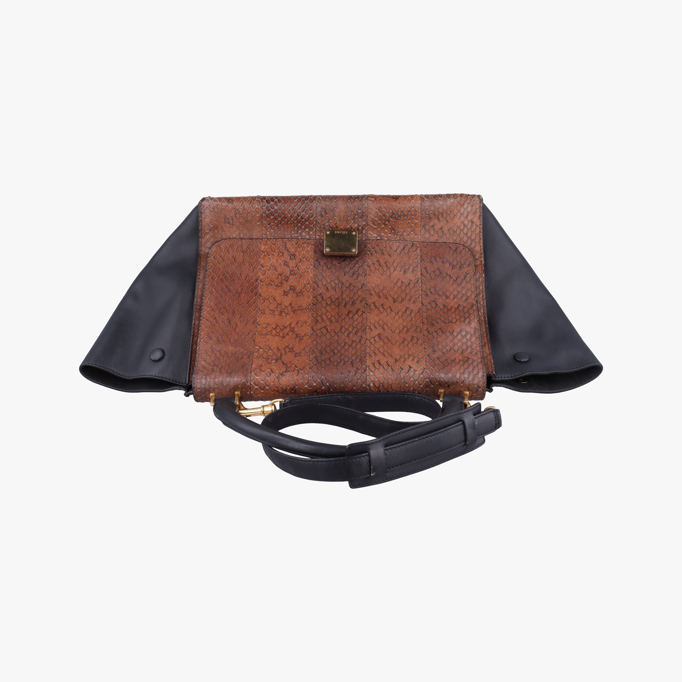 Secondhand Celine Trapeze Brown × Black Snakeskin × Leather  shoulderbag | stylenewstar