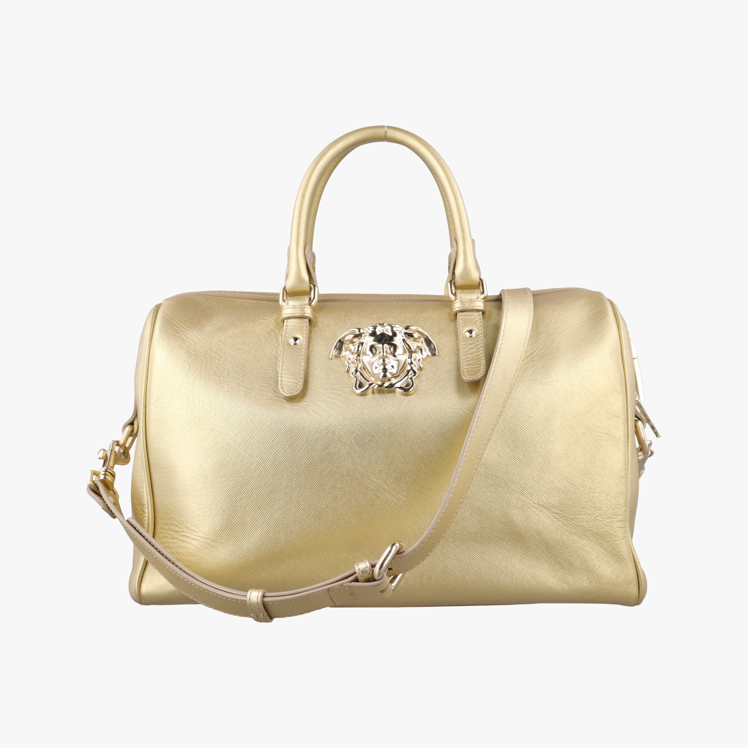 Pre-owned VERSACE La Medusa Palazzo bowling Golden Leather  shoulderbag | stylenewstar