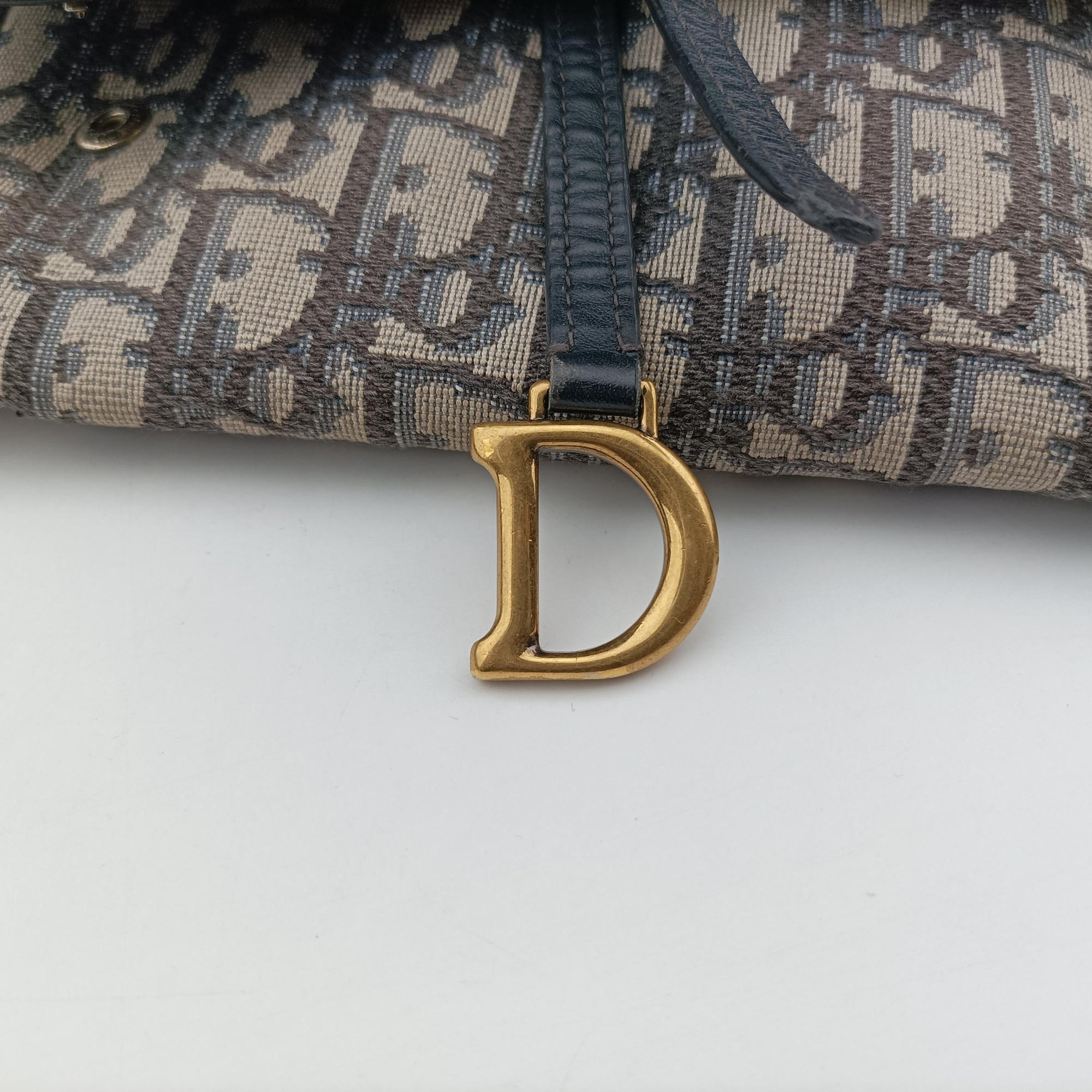 Vintage Christian Dior Saddle Navy×Gray jacquard  shoulderbag | stylenewstar