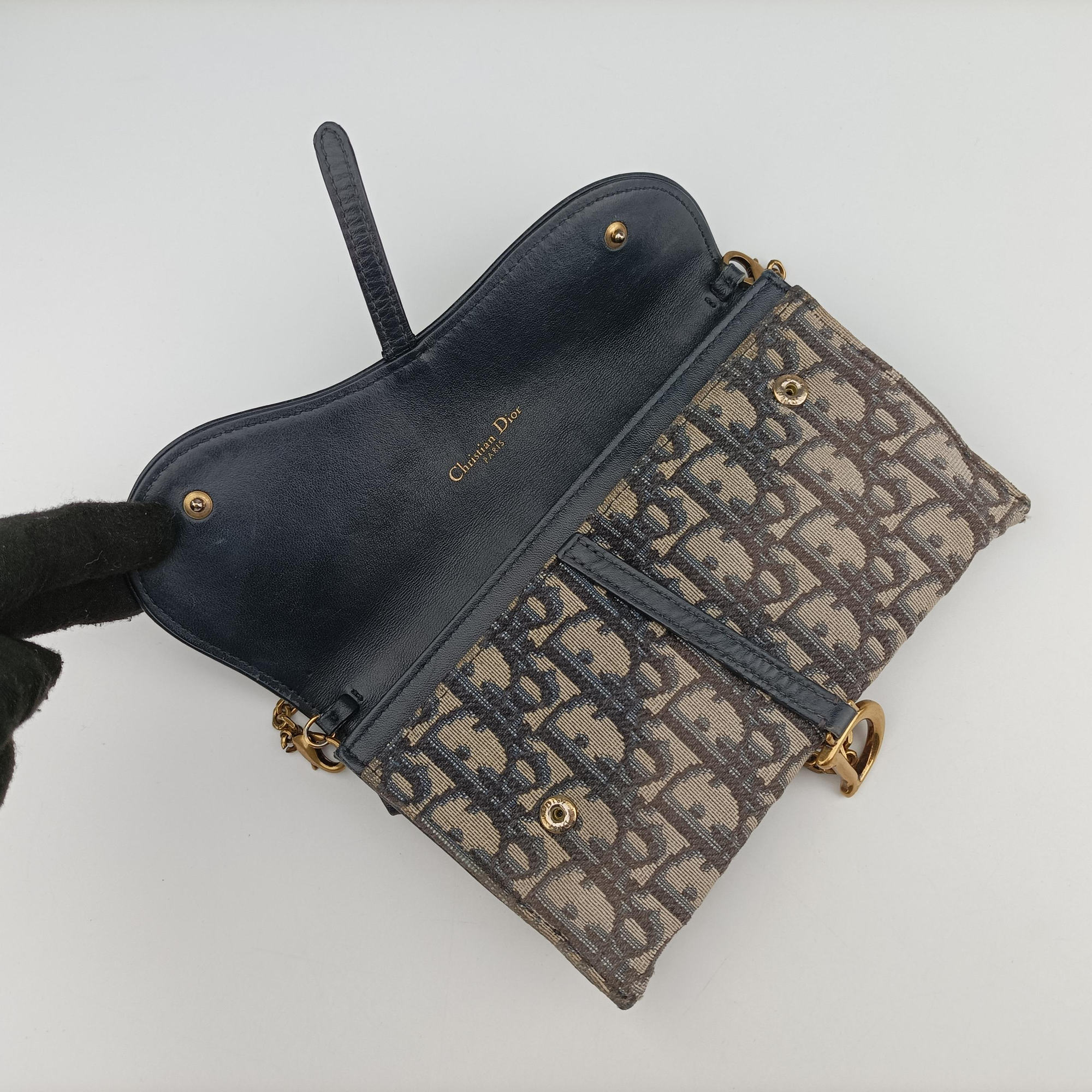 Vintage Christian Dior Saddle Navy×Gray jacquard  shoulderbag | stylenewstar