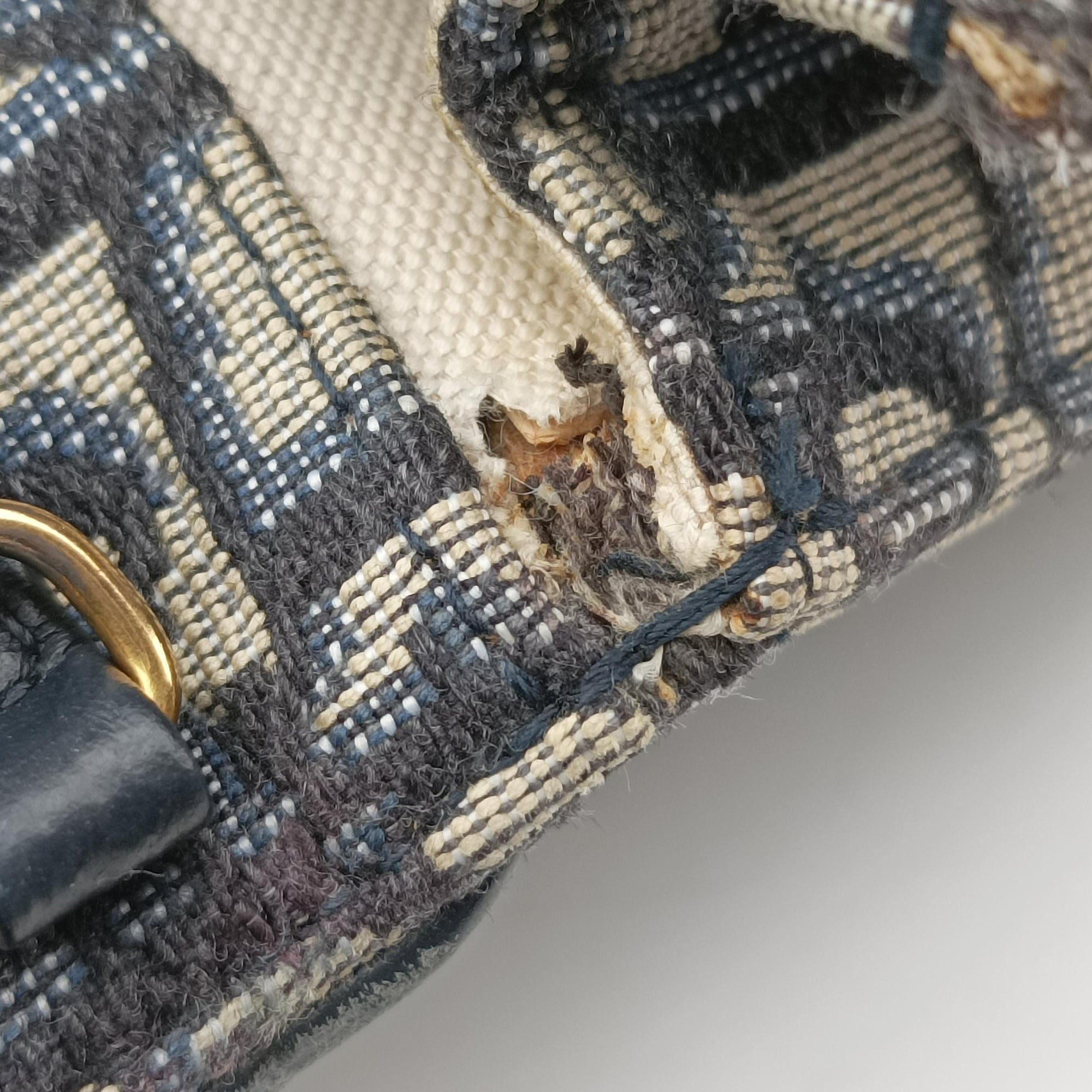 Pre-owned Christian Dior Saddle Navy×Gray jacquard  shoulderbag | stylenewstar