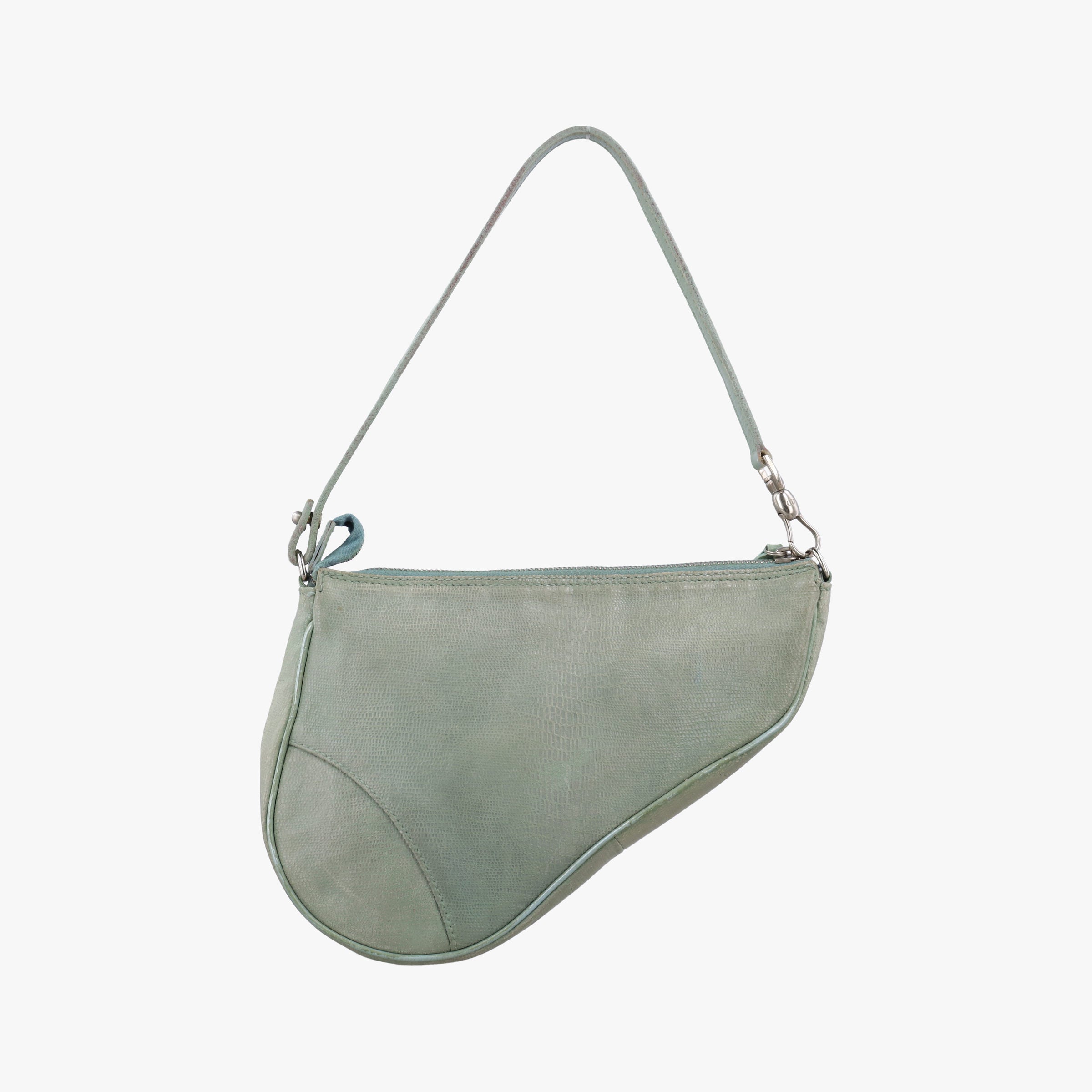 Pre-owned Christian Dior Saddle Green Lizard-Embossed Leather  handbag | stylenewstar