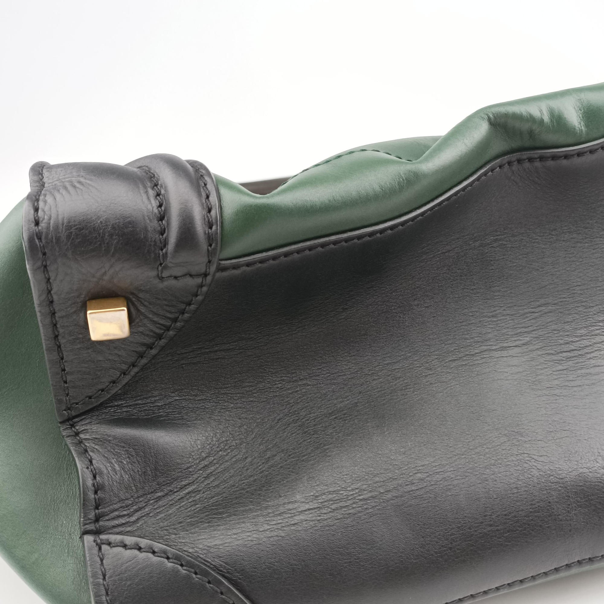 Pre-owned Celine Luggage Mini Shopper Green×black Leather  handbag | stylenewstar