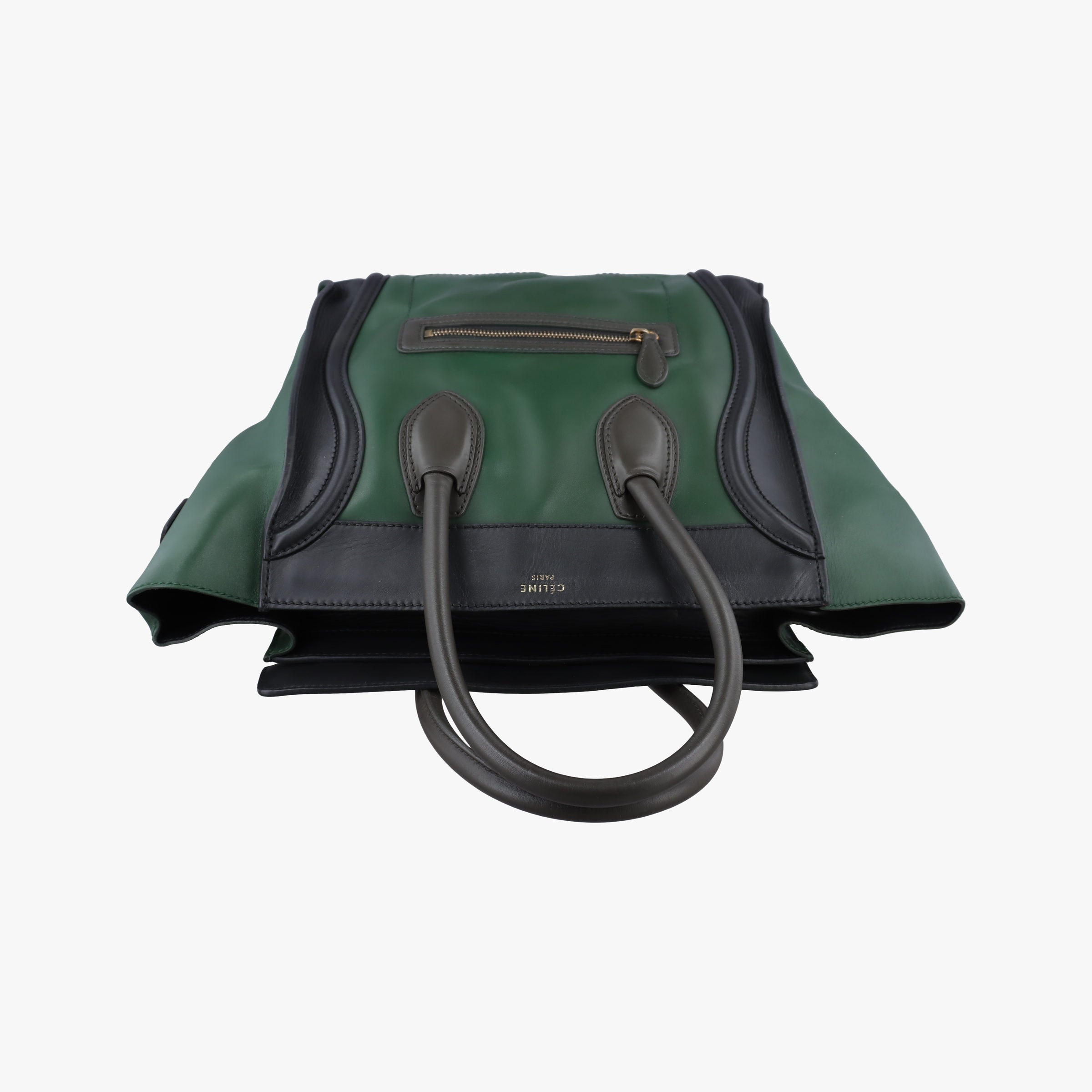 Pre-owned Celine Luggage Mini Shopper Green×black Leather  handbag | stylenewstar