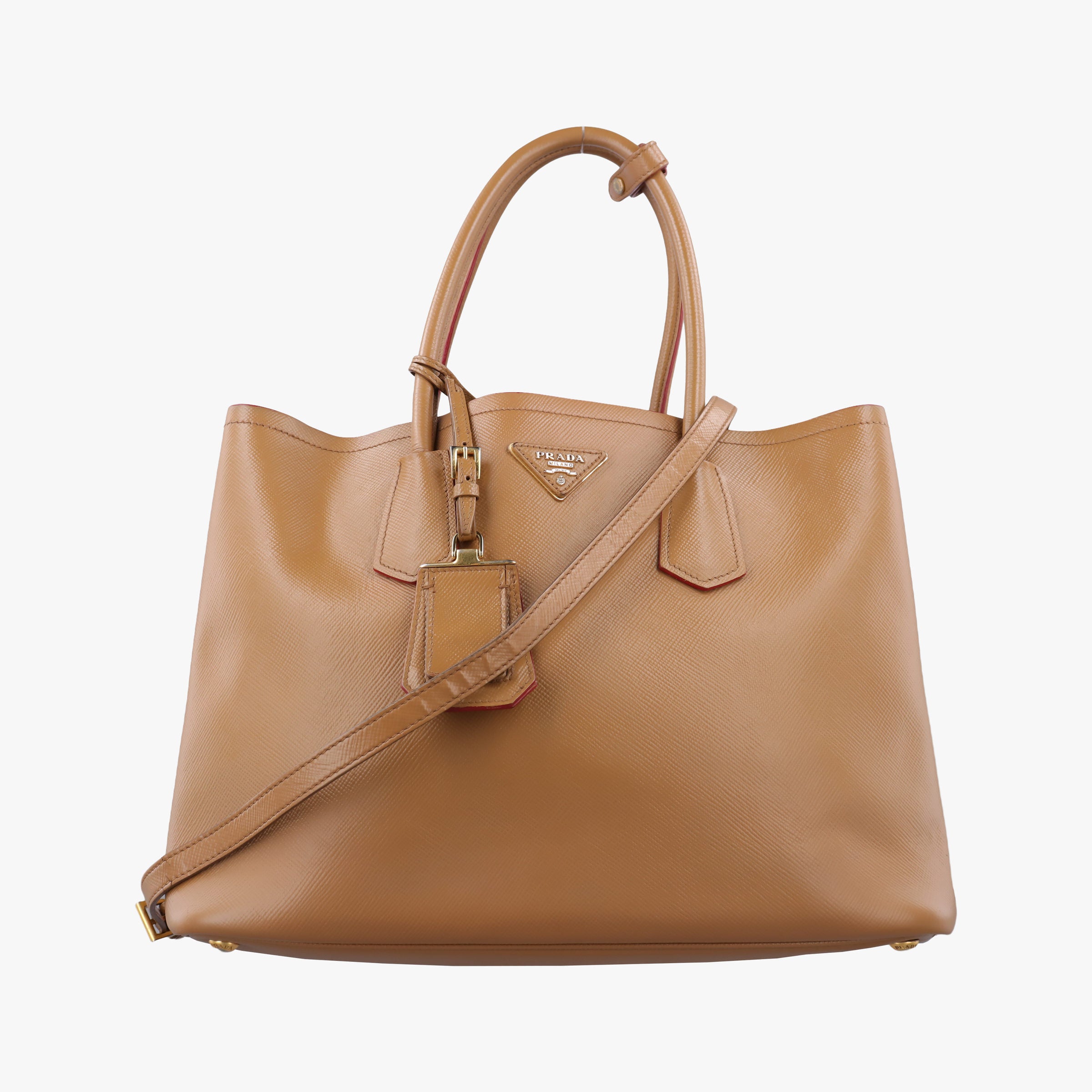 Secondhand Prada Double Cuir Camel SAFFIANO Leather BN2755 shoulderbag | stylenewstar