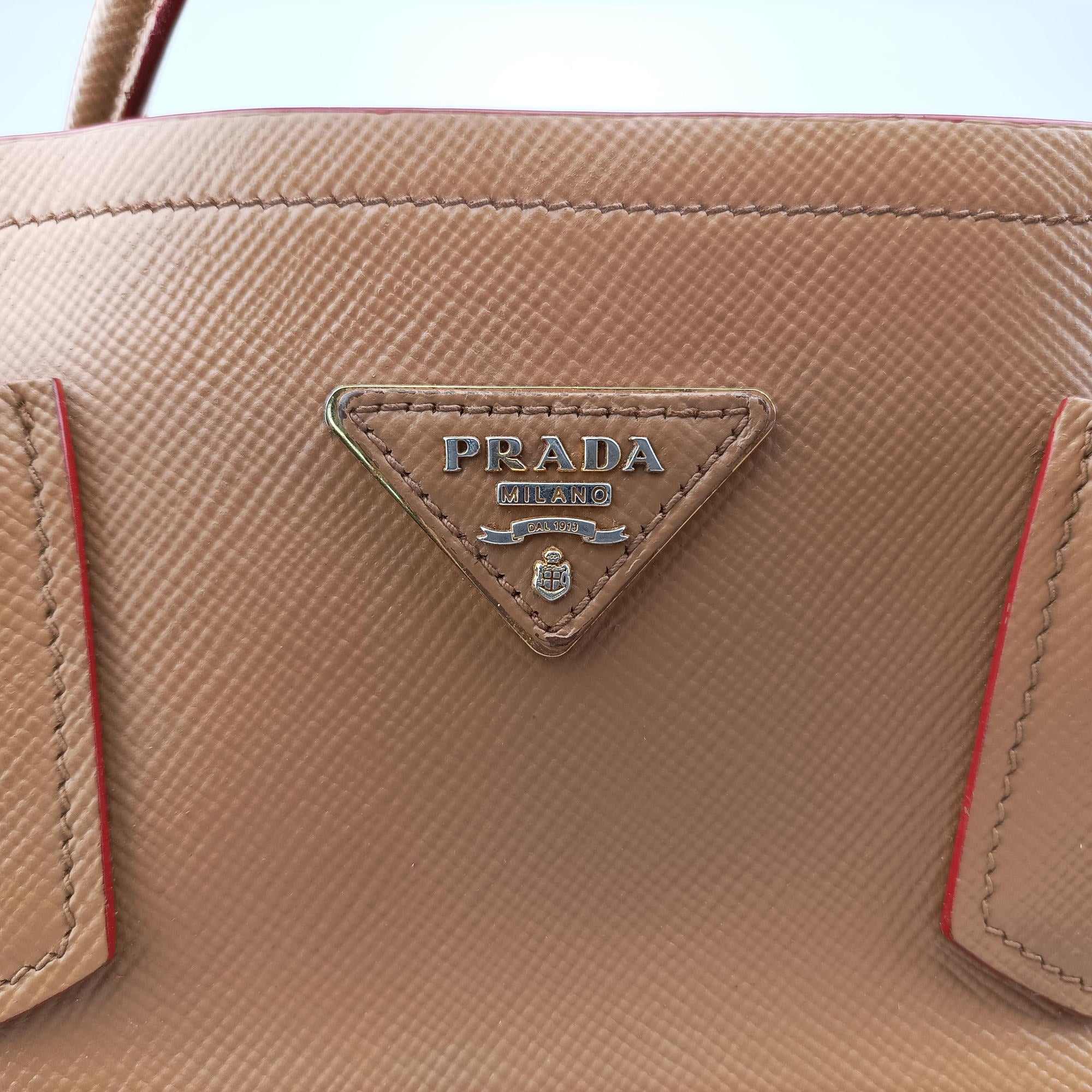 Secondhand Prada Double Cuir Camel SAFFIANO Leather BN2755 shoulderbag | stylenewstar