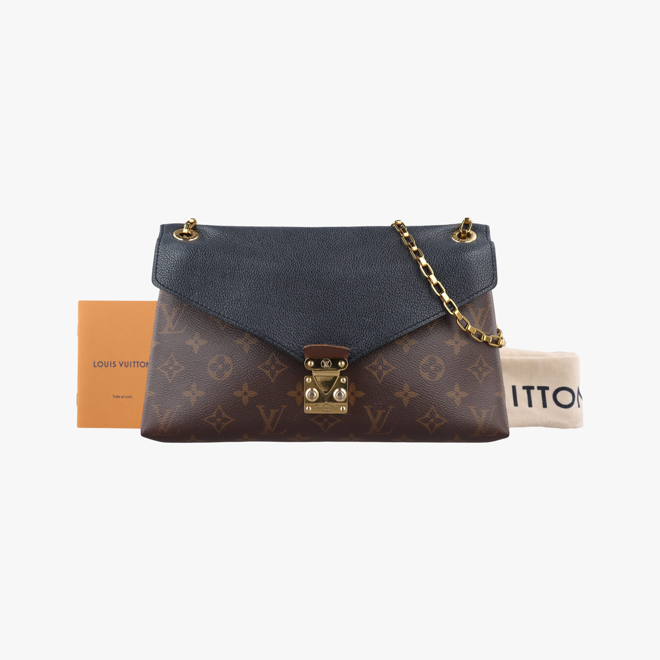 Pre-owned Louis Vuitton PALLAS Chain Brown×Noir Monogram Canvas×calf leather M41223 shoulderbag | stylenewstar