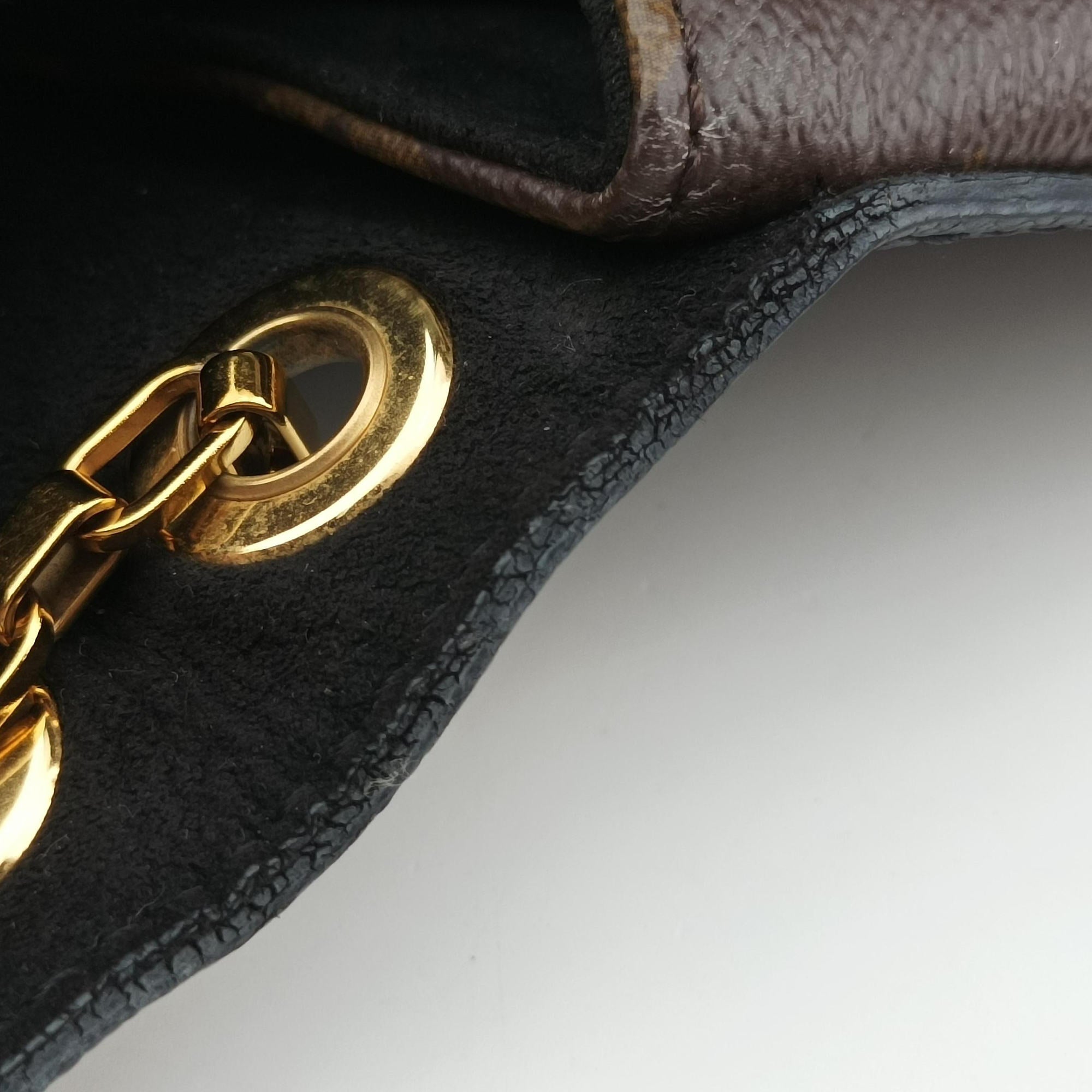 Pre-owned Louis Vuitton PALLAS Chain Brown×Noir Monogram Canvas×calf leather M41223 shoulderbag | stylenewstar