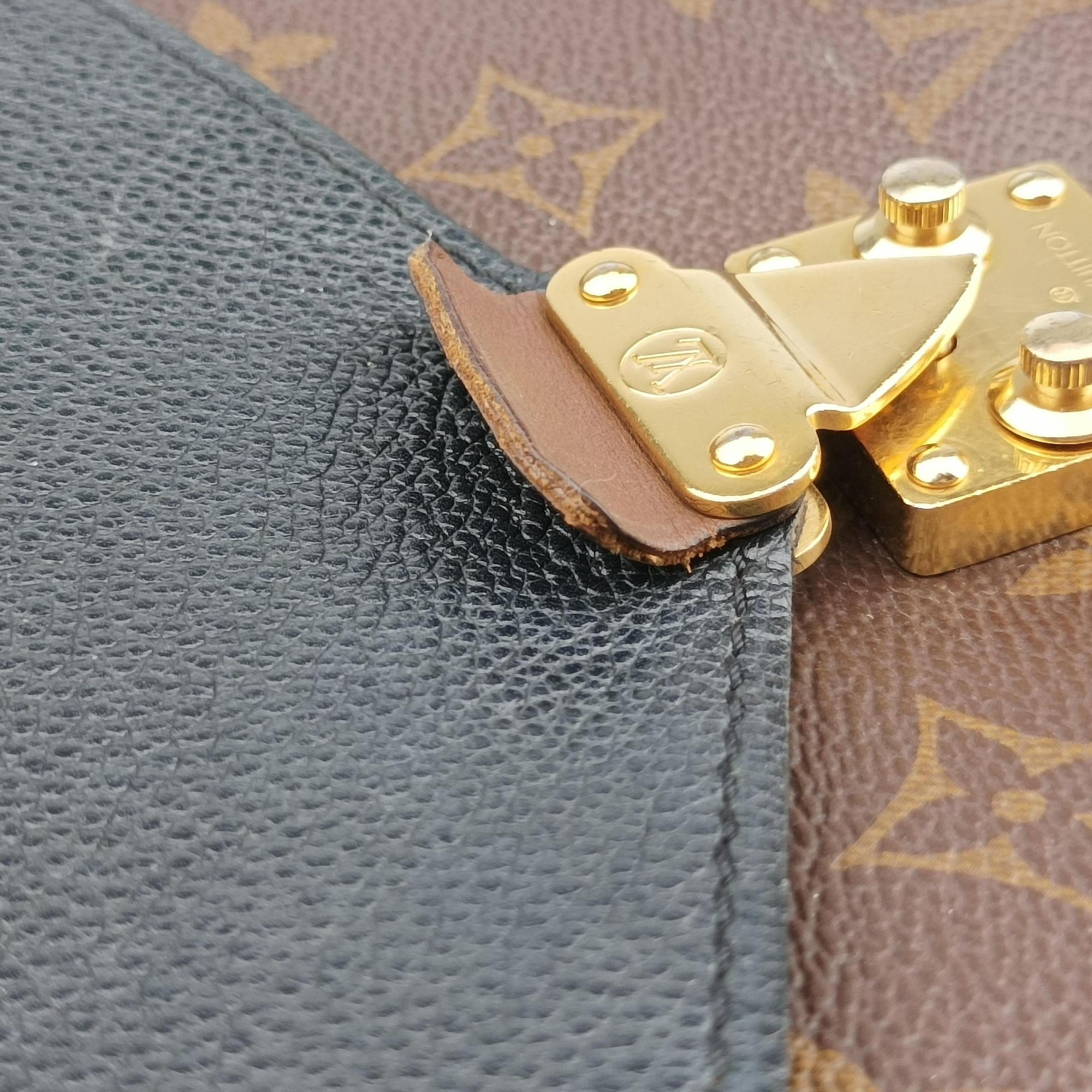 Pre-owned Louis Vuitton PALLAS Chain Brown×Noir Monogram Canvas×calf leather M41223 shoulderbag | stylenewstar