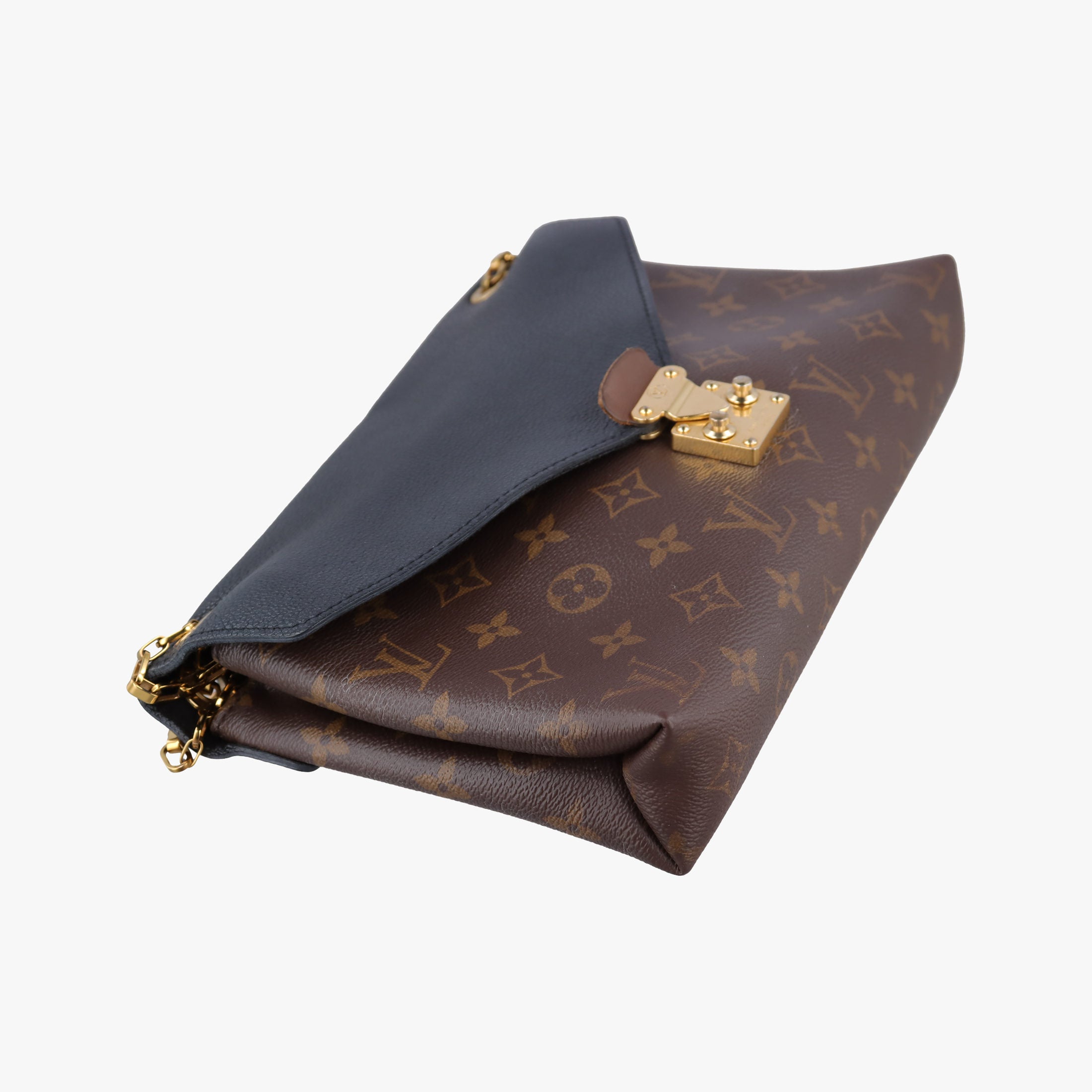 Pre-owned Louis Vuitton PALLAS Chain Brown×Noir Monogram Canvas×calf leather M41223 shoulderbag | stylenewstar