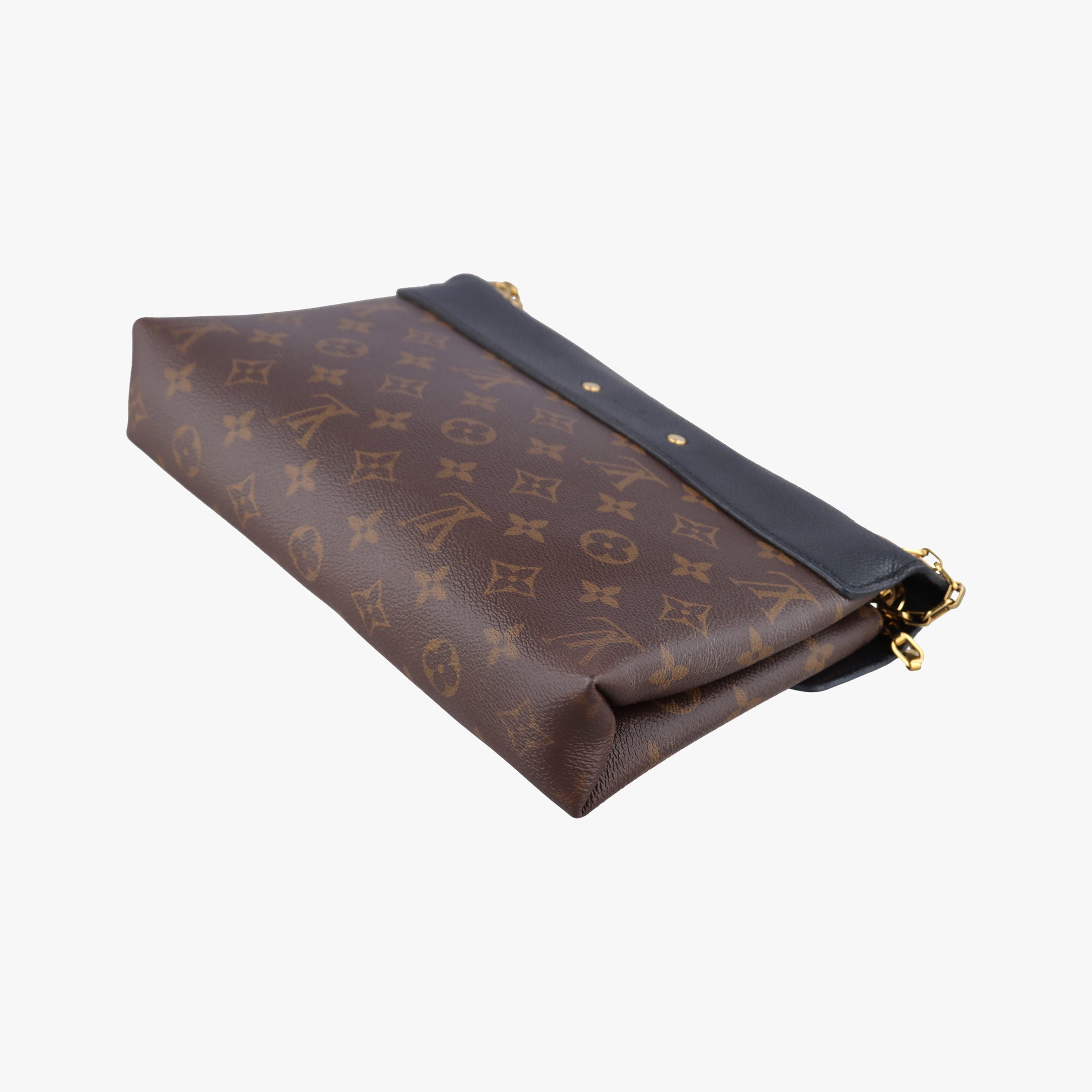 Pre-owned Louis Vuitton PALLAS Chain Brown×Noir Monogram Canvas×calf leather M41223 shoulderbag | stylenewstar