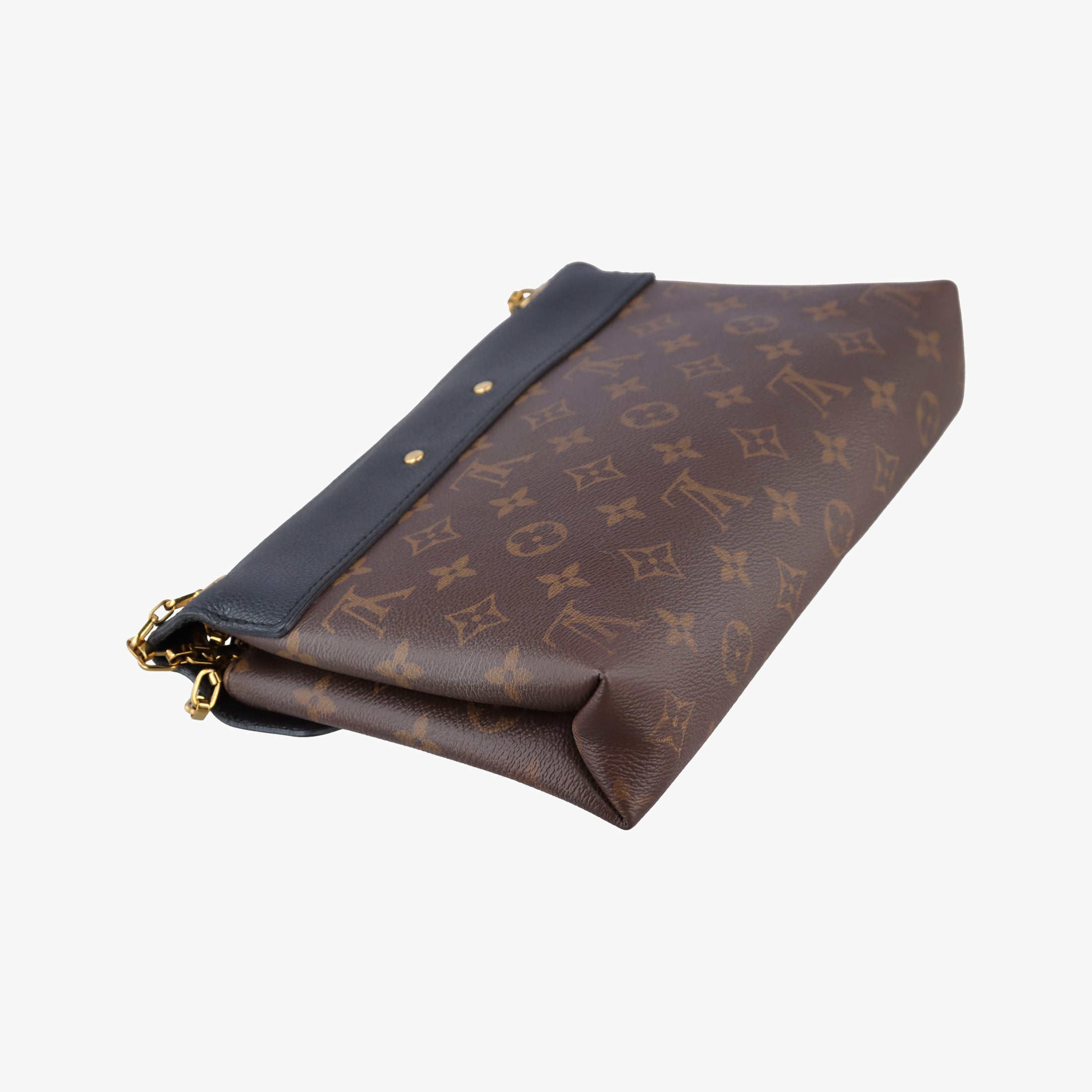 Pre-owned Louis Vuitton PALLAS Chain Brown×Noir Monogram Canvas×calf leather M41223 shoulderbag | stylenewstar