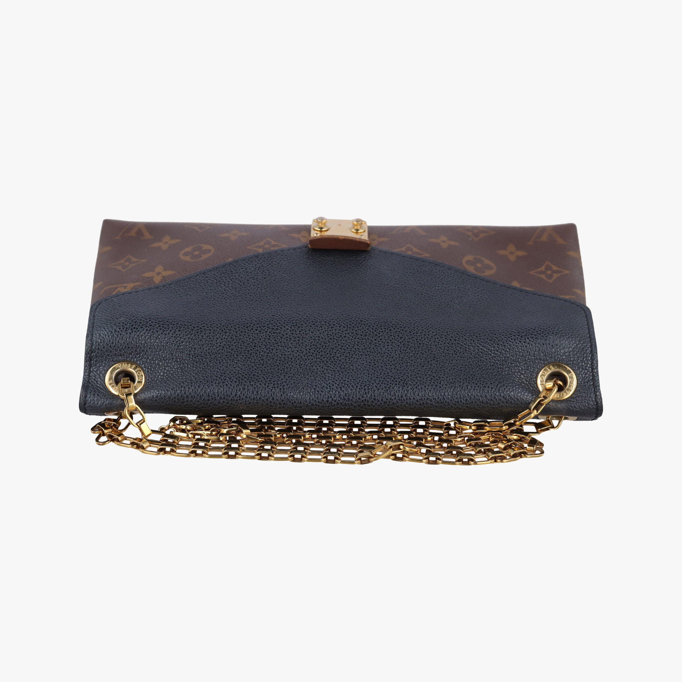 Pre-owned Louis Vuitton PALLAS Chain Brown×Noir Monogram Canvas×calf leather M41223 shoulderbag | stylenewstar