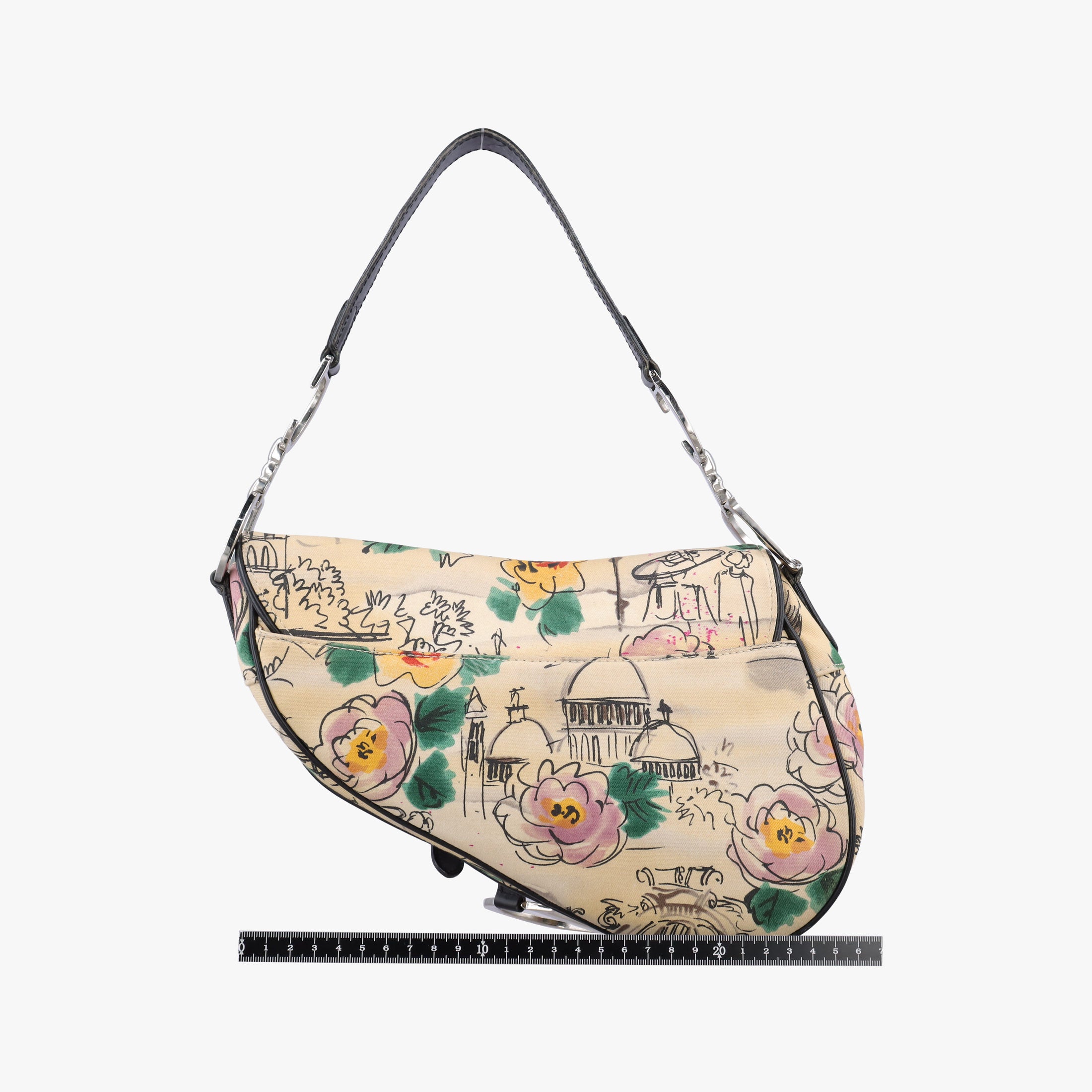 Pre-owned Christian Dior Paris '50s Motif Print Saddle Bag Beige × Multicolor Canvas × Leather  shoulderbag | stylenewstar