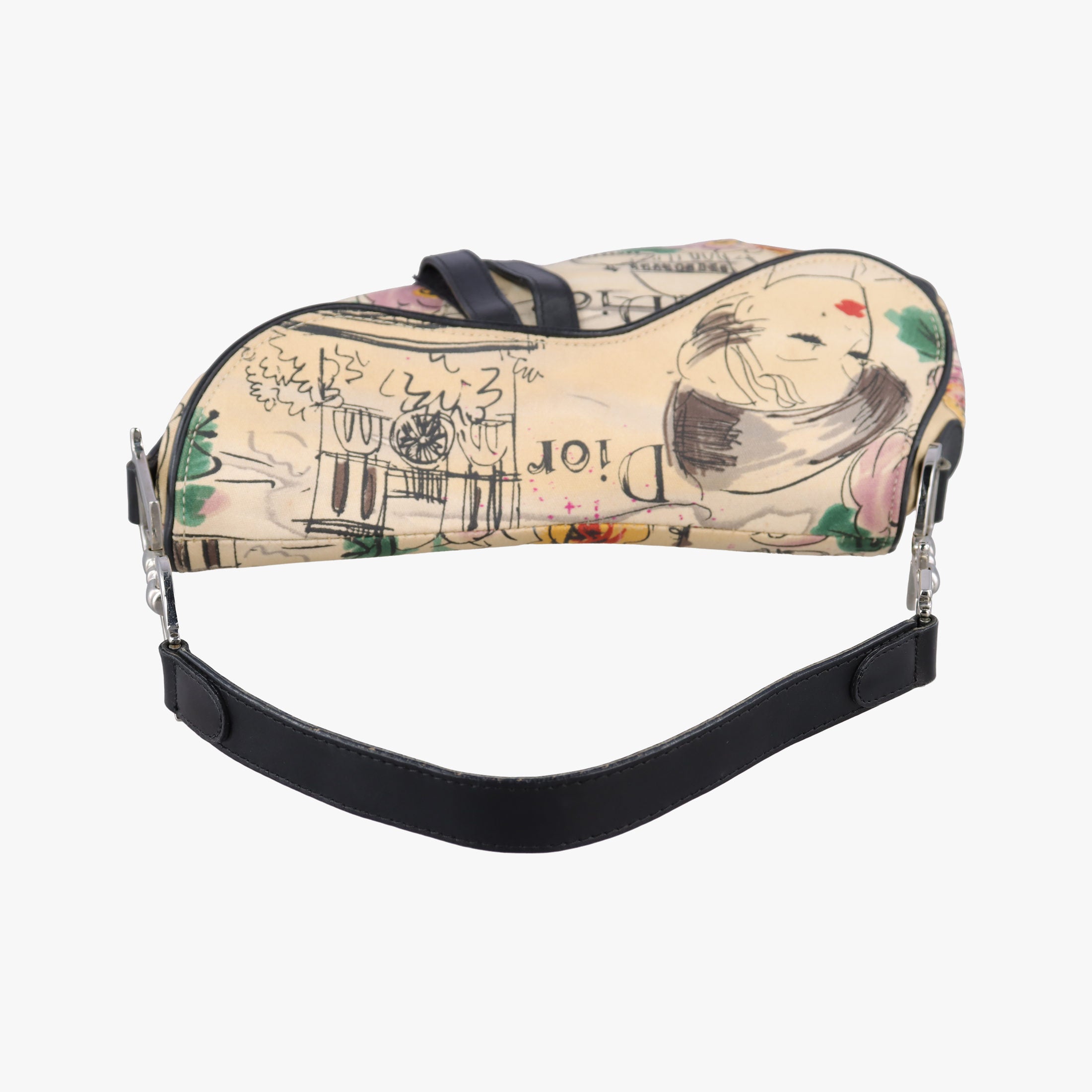 Pre-owned Christian Dior Paris '50s Motif Print Saddle Bag Beige × Multicolor Canvas × Leather  shoulderbag | stylenewstar
