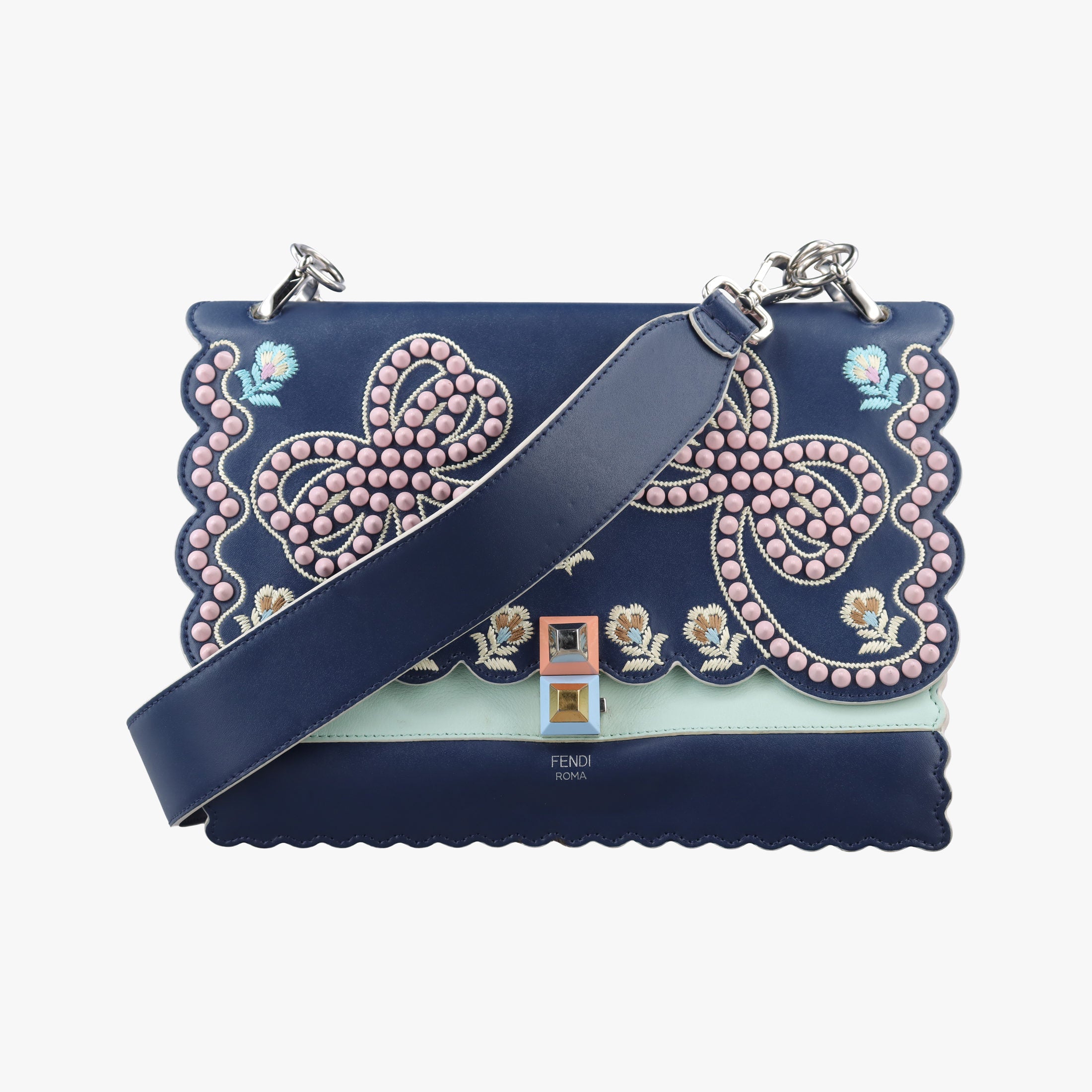 Pre-owned Fendi KAN I Blue×Multicolour Leather 8BT283 shoulderbag | stylenewstar