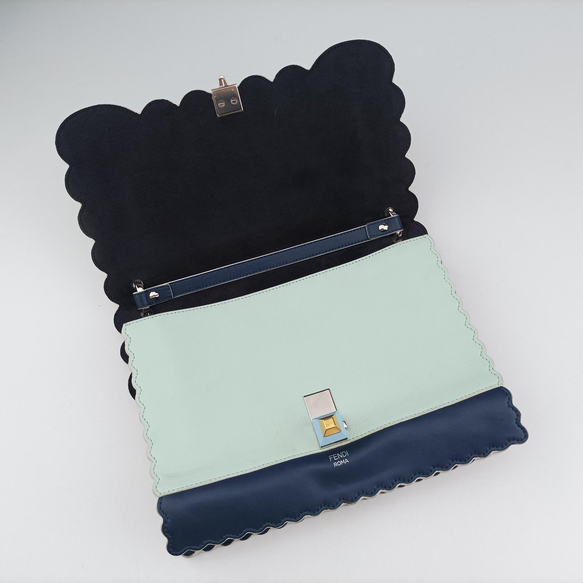 Pre-owned Fendi KAN I Blue×Multicolour Leather 8BT283 shoulderbag | stylenewstar