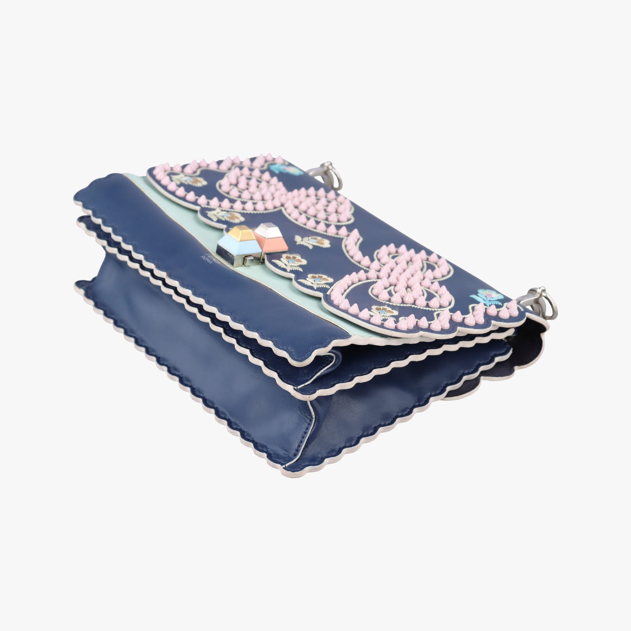 Pre-owned Fendi KAN I Blue×Multicolour Leather 8BT283 shoulderbag | stylenewstar