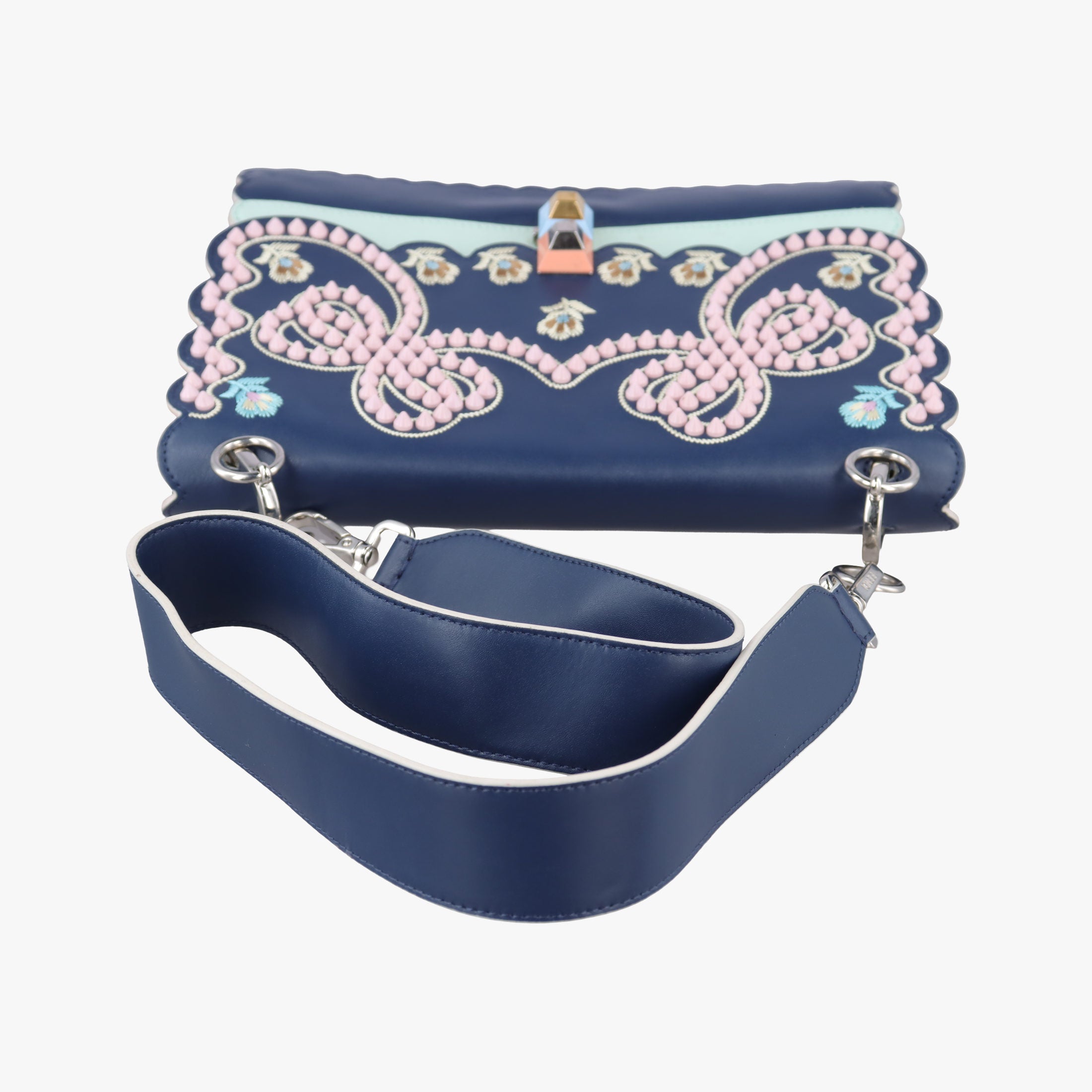 Pre-owned Fendi KAN I Blue×Multicolour Leather 8BT283 shoulderbag | stylenewstar