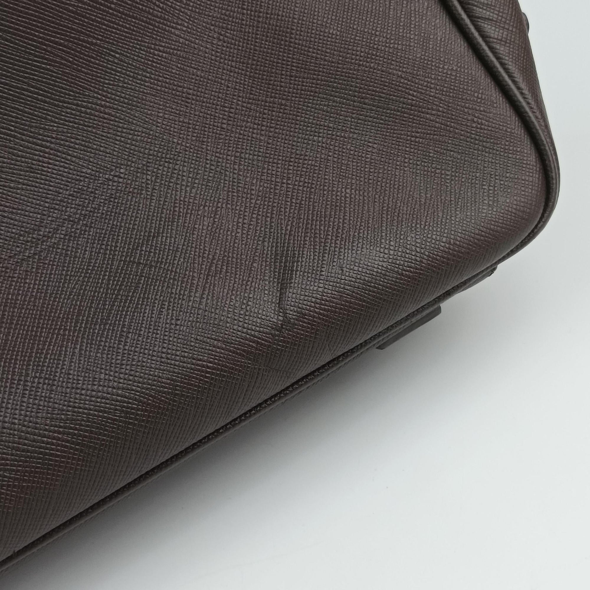 Pre-owned Prada business bag briefcase Brown SAFFIANO Leather 2VE363 handbag | stylenewstar