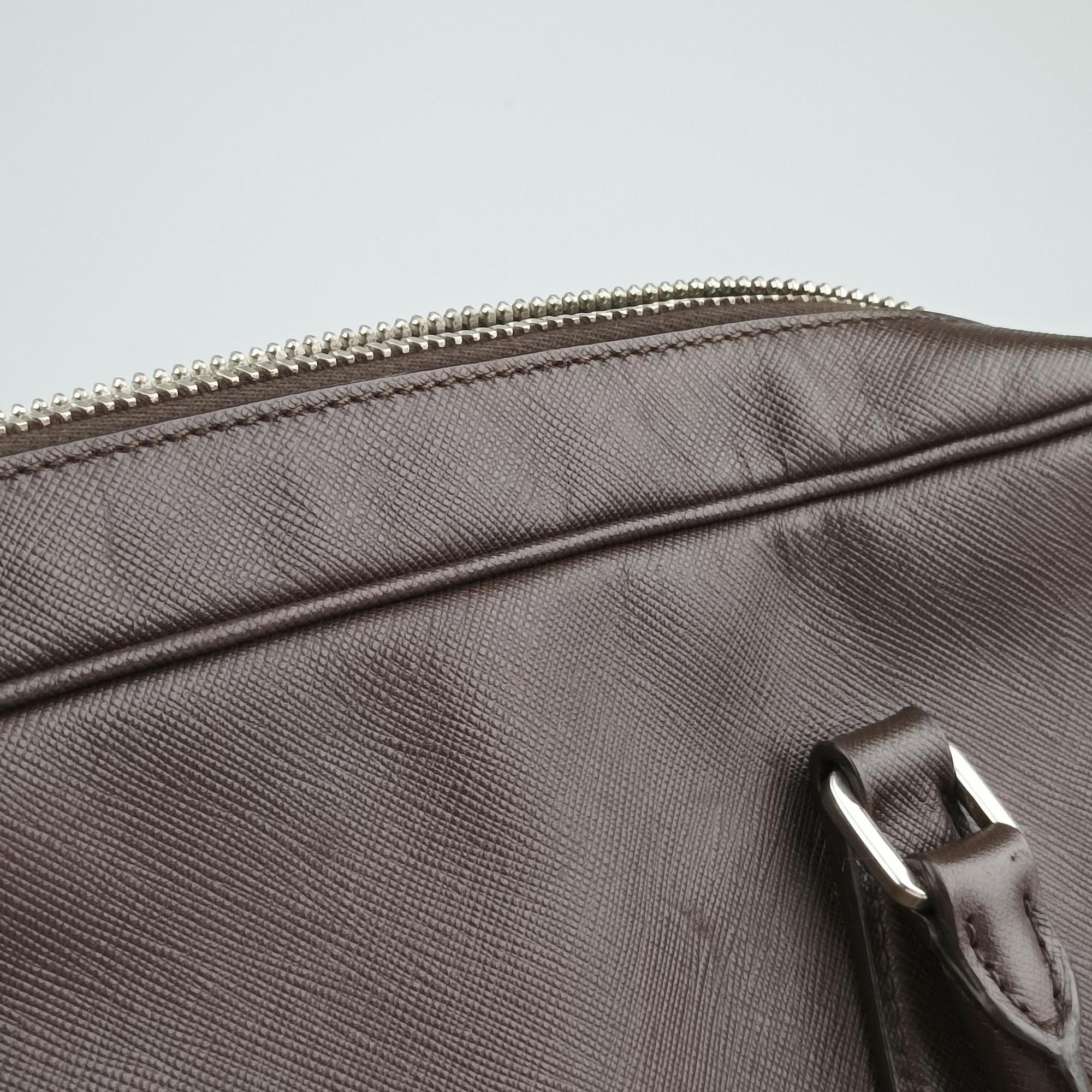 Pre-owned Prada business bag briefcase Brown SAFFIANO Leather 2VE363 handbag | stylenewstar