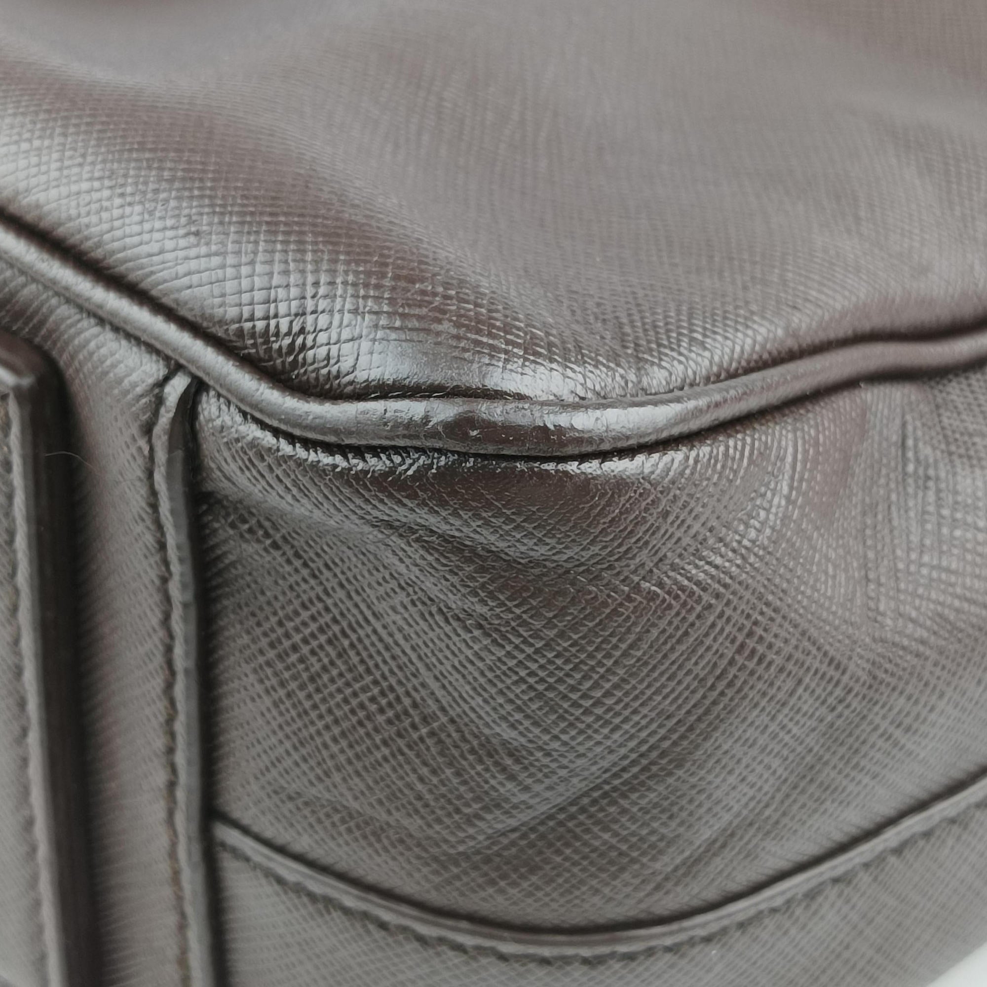 Pre-owned Prada business bag briefcase Brown SAFFIANO Leather 2VE363 handbag | stylenewstar