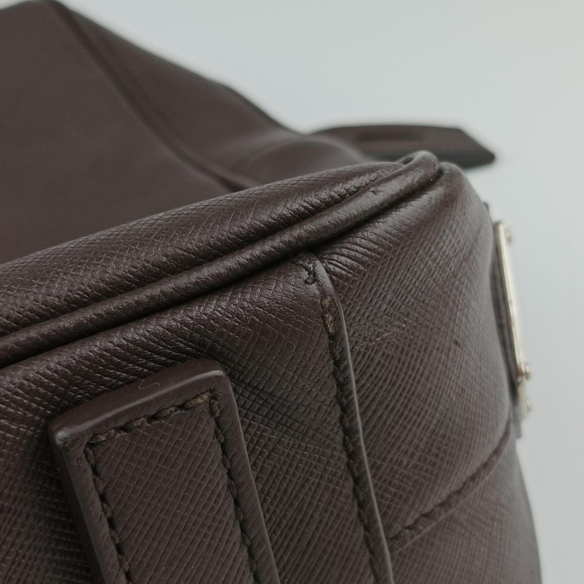 Pre-owned Prada business bag briefcase Brown SAFFIANO Leather 2VE363 handbag | stylenewstar